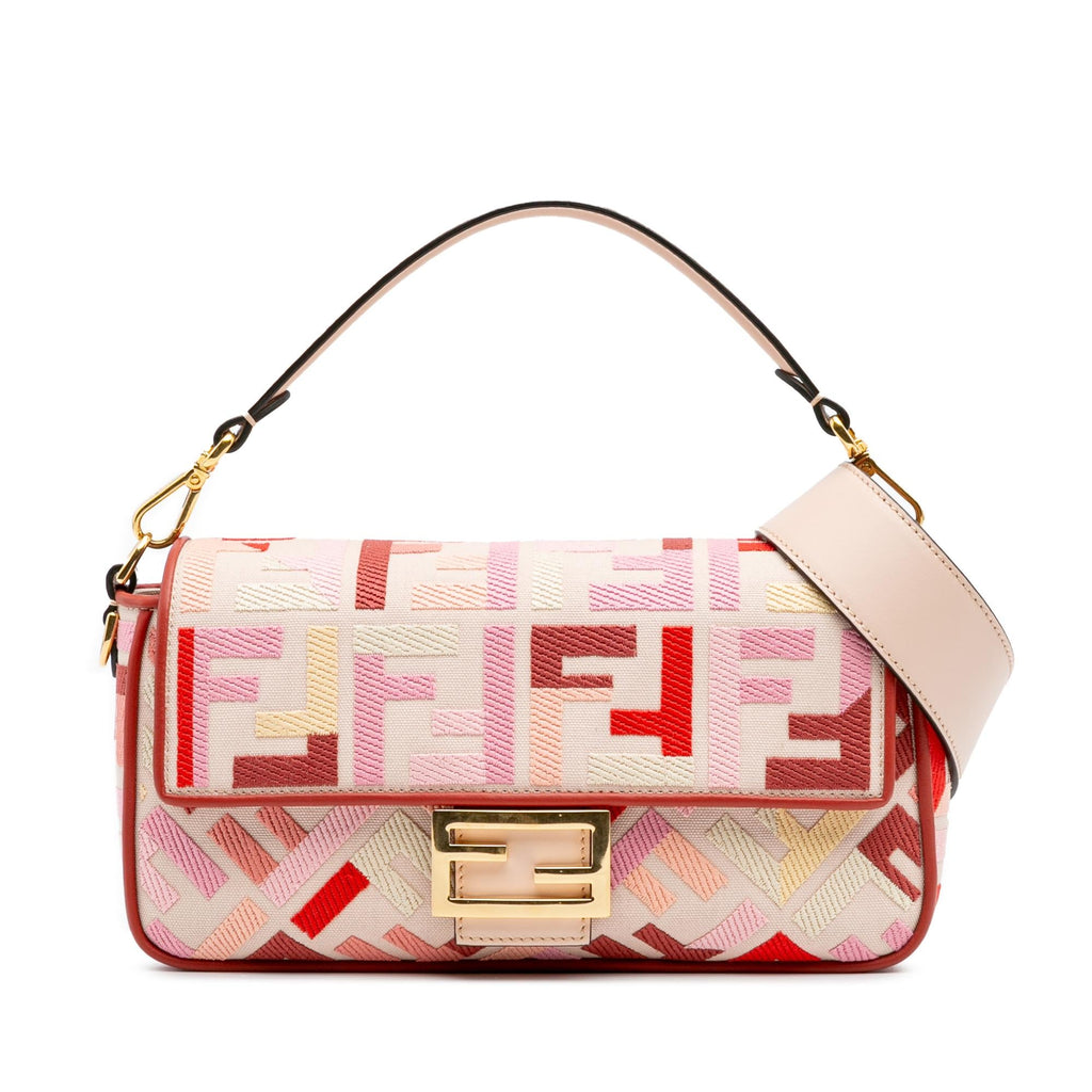 Fendi Zucca Embroidered Canvas Baguette Satchel