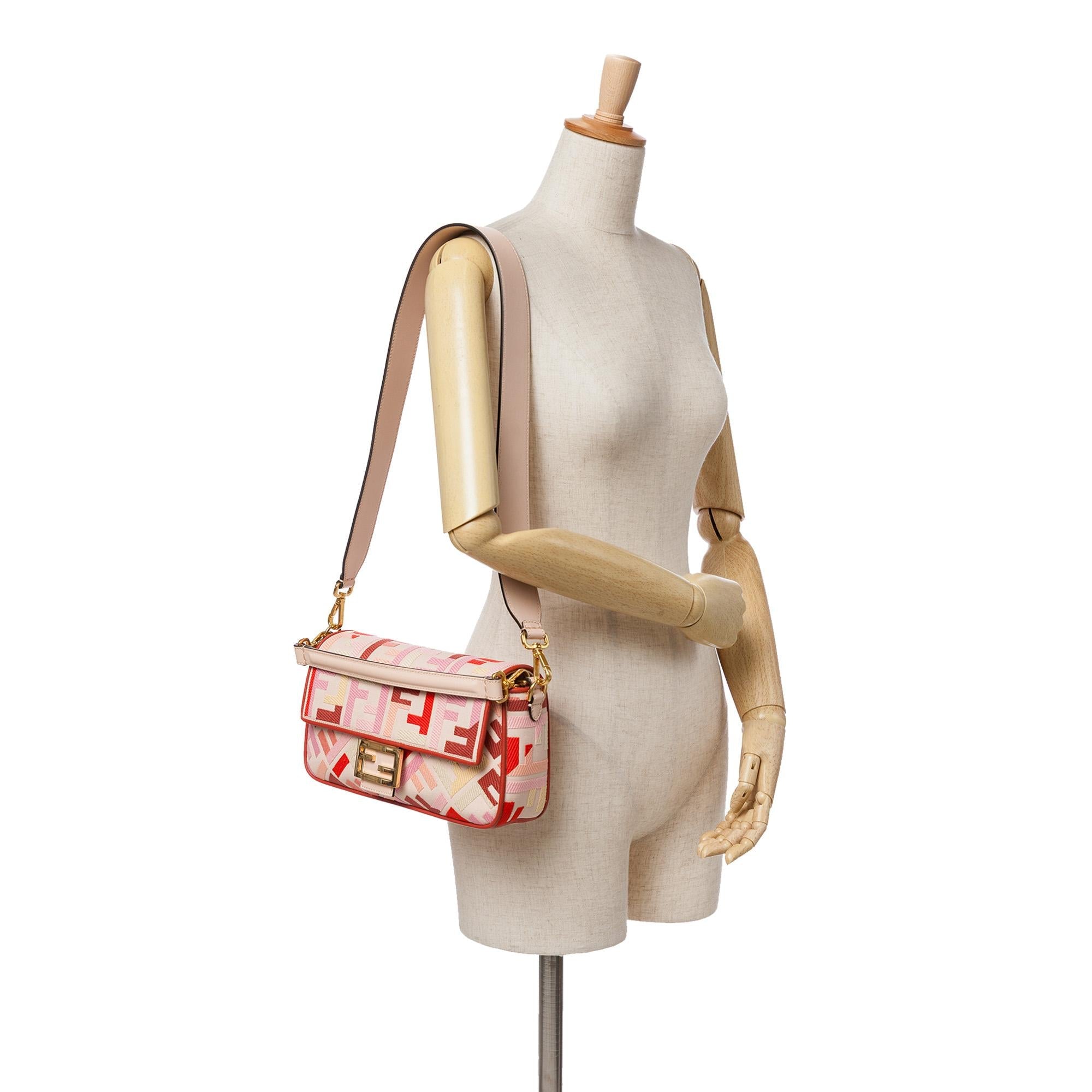 Fendi Zucca Embroidered Canvas Baguette Satchel