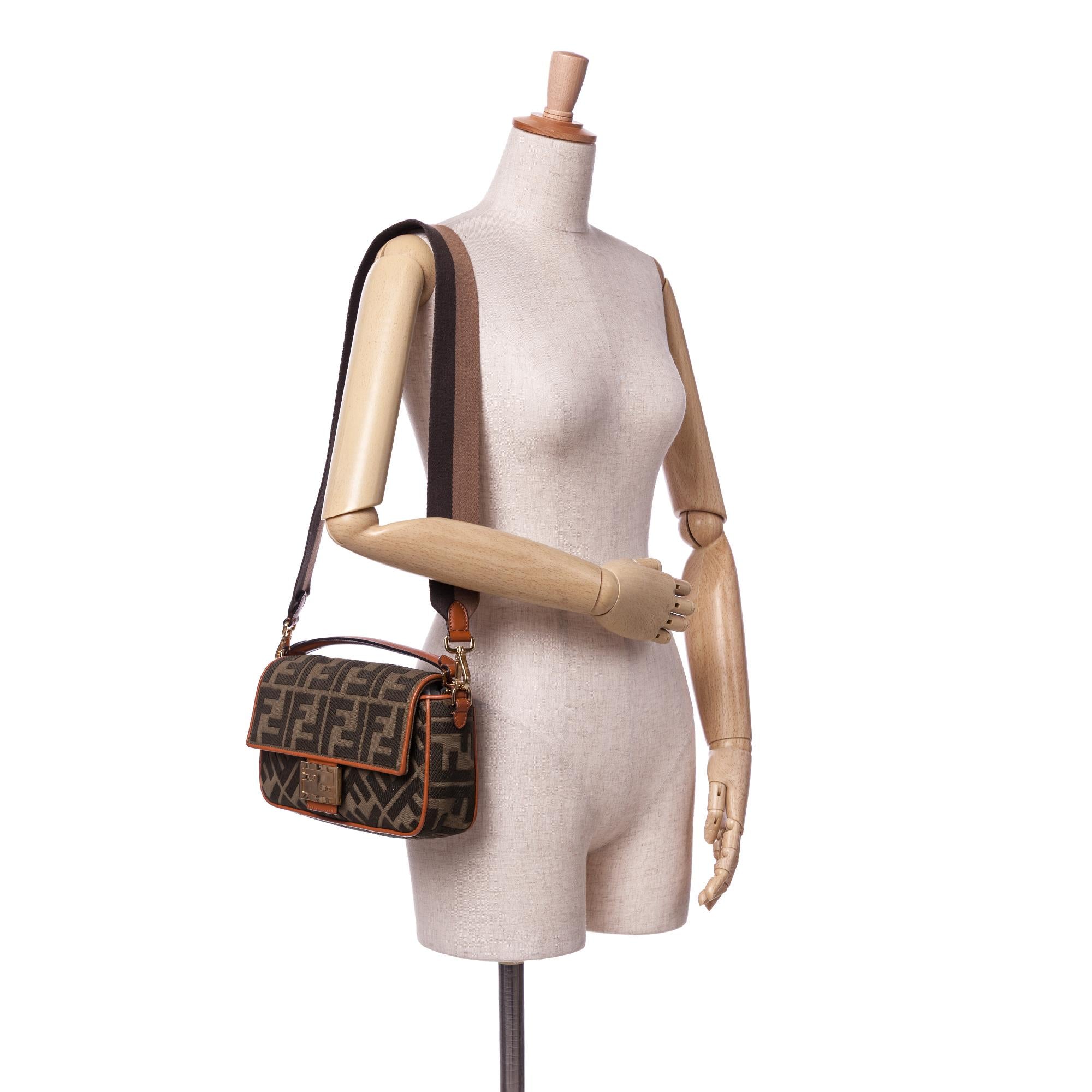 Fendi Zucca Embroidered Canvas Baguette Satchel
