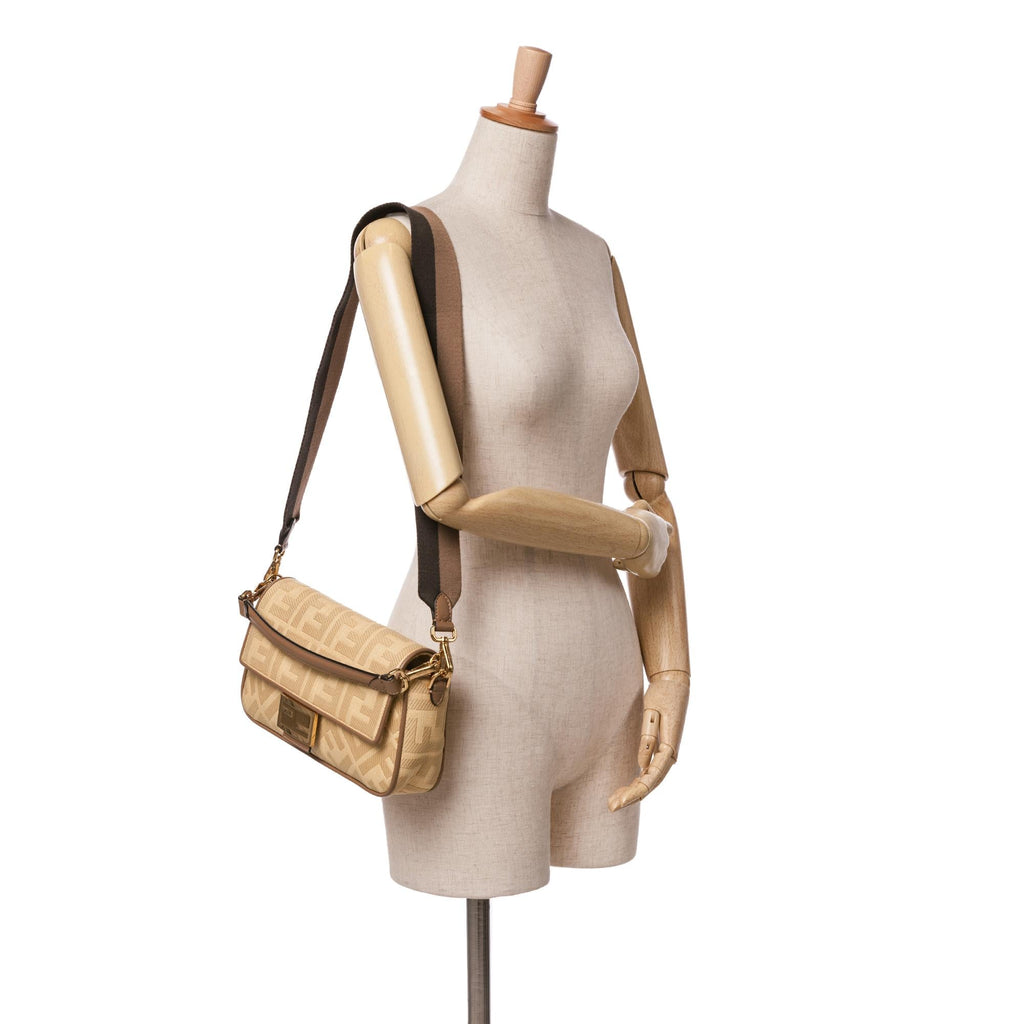Fendi Zucca Embroidered Canvas Baguette Satchel