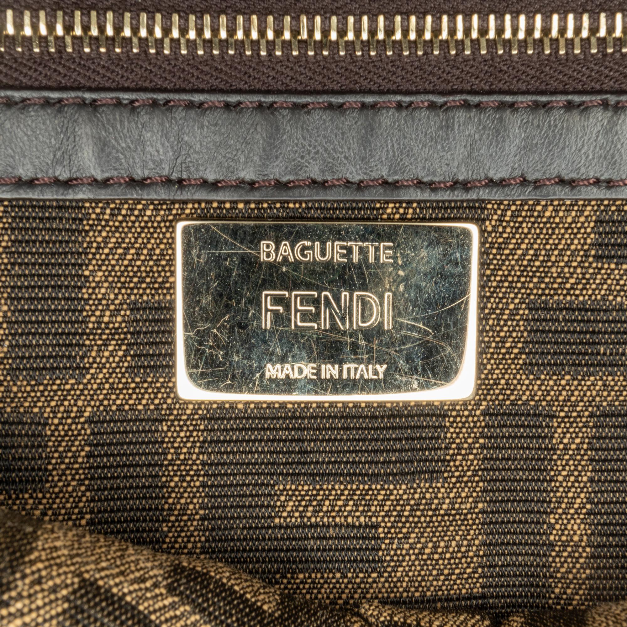 Fendi Zucca Embroidered Canvas Baguette Satchel