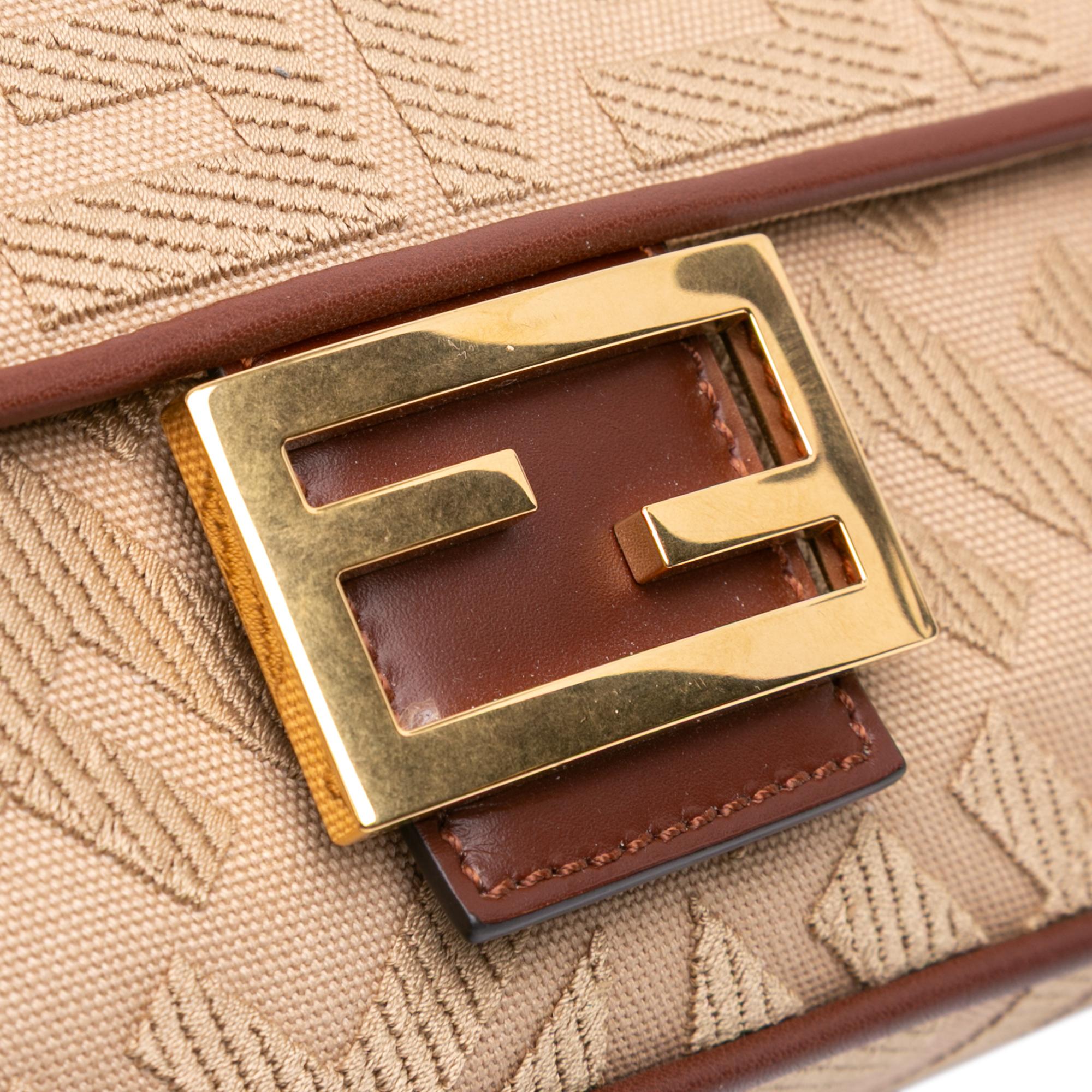 Fendi Zucca Embroidered Canvas Baguette Satchel