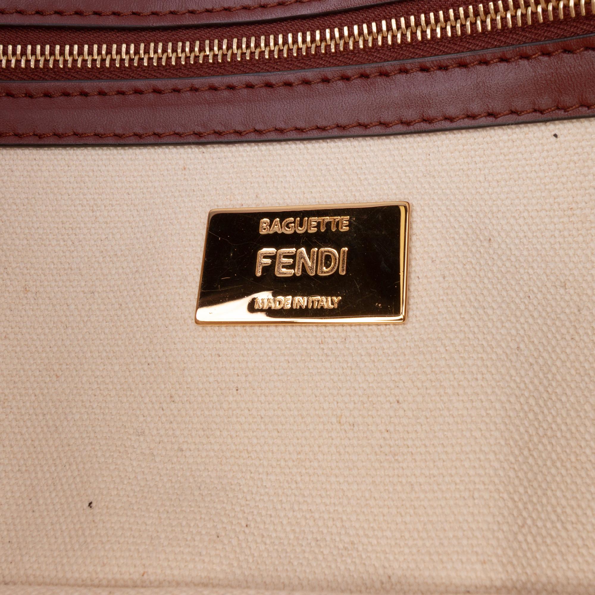 Fendi Zucca Embroidered Canvas Baguette Satchel