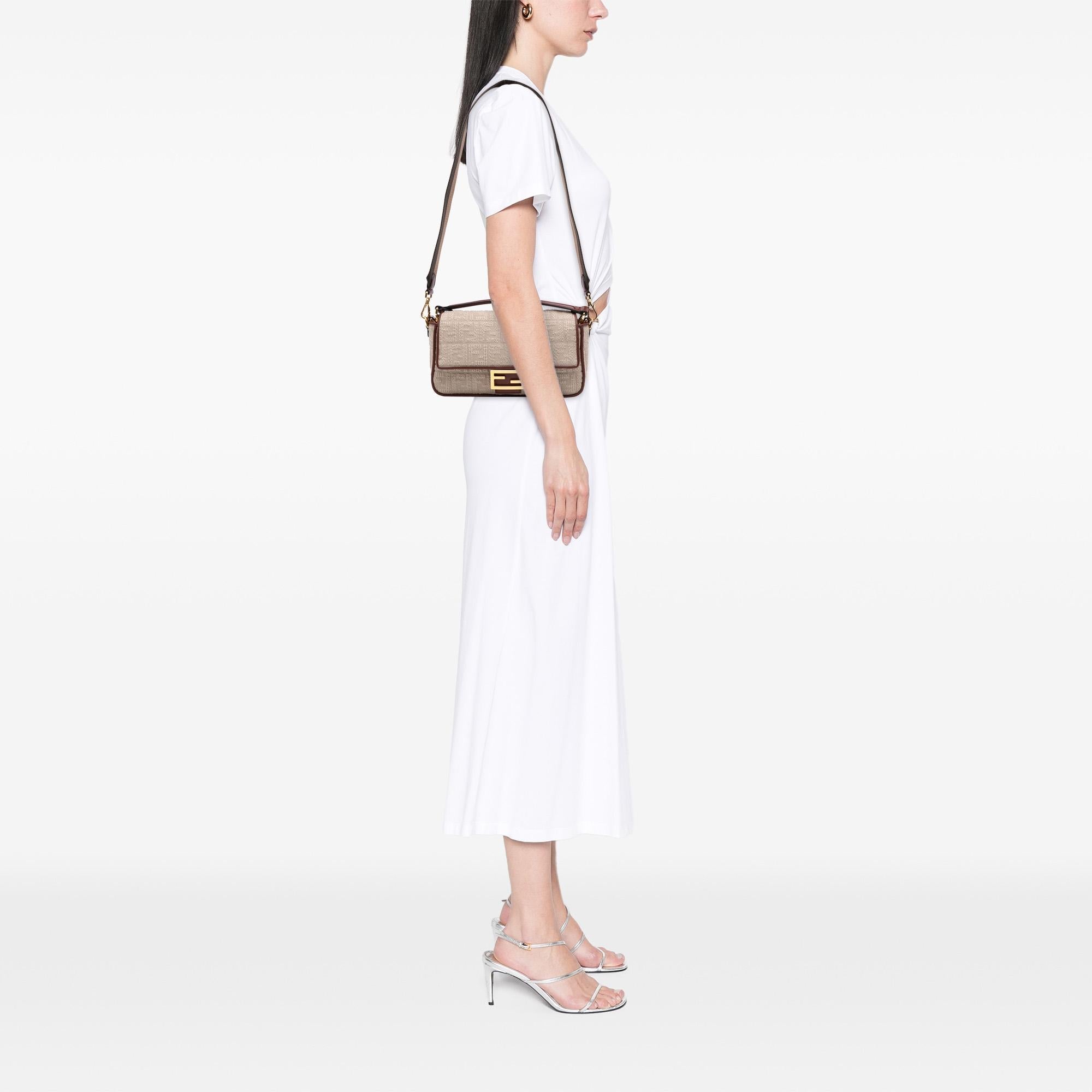 Fendi Zucca Embroidered Canvas Baguette Satchel