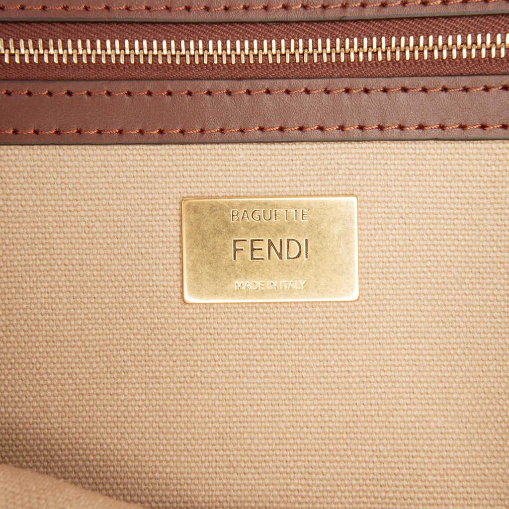 Fendi Zucca Embroidered Canvas Baguette Satchel