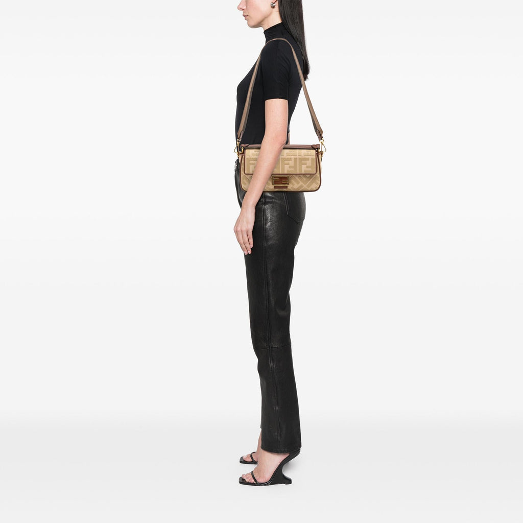 Fendi Zucca Embroidered Canvas Baguette Satchel