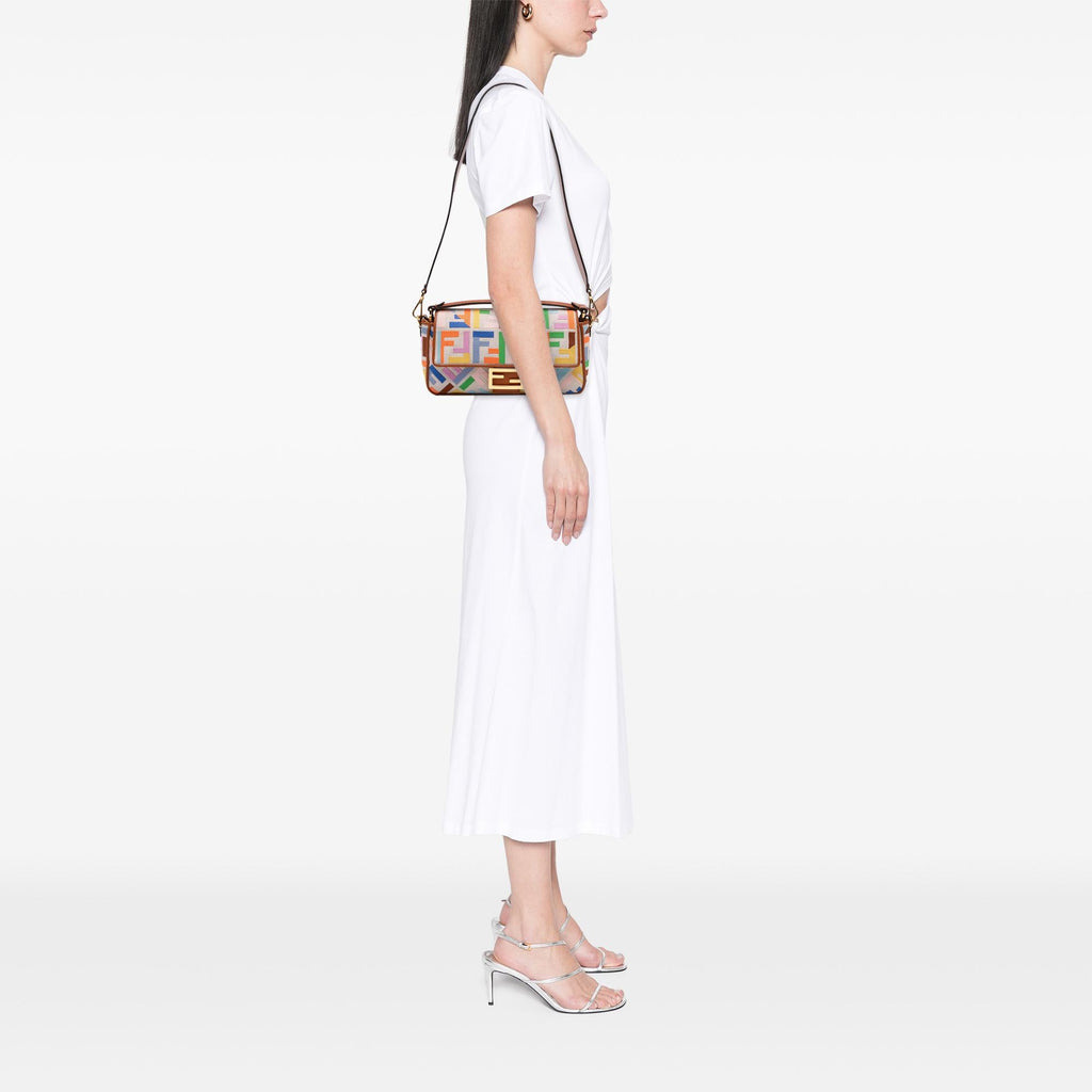 Fendi Zucca Embroidered Canvas Baguette Satchel