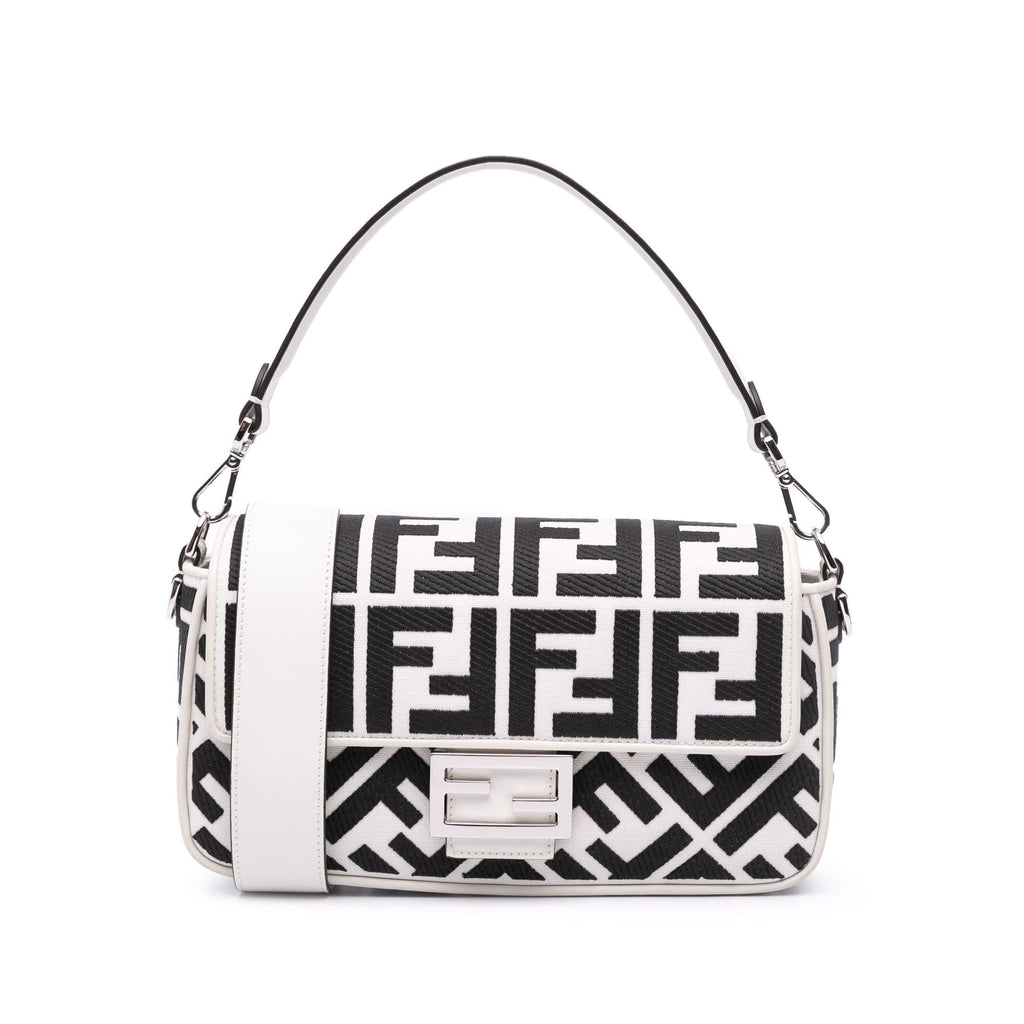 Fendi Zucca Embroidered Canvas Baguette Satchel