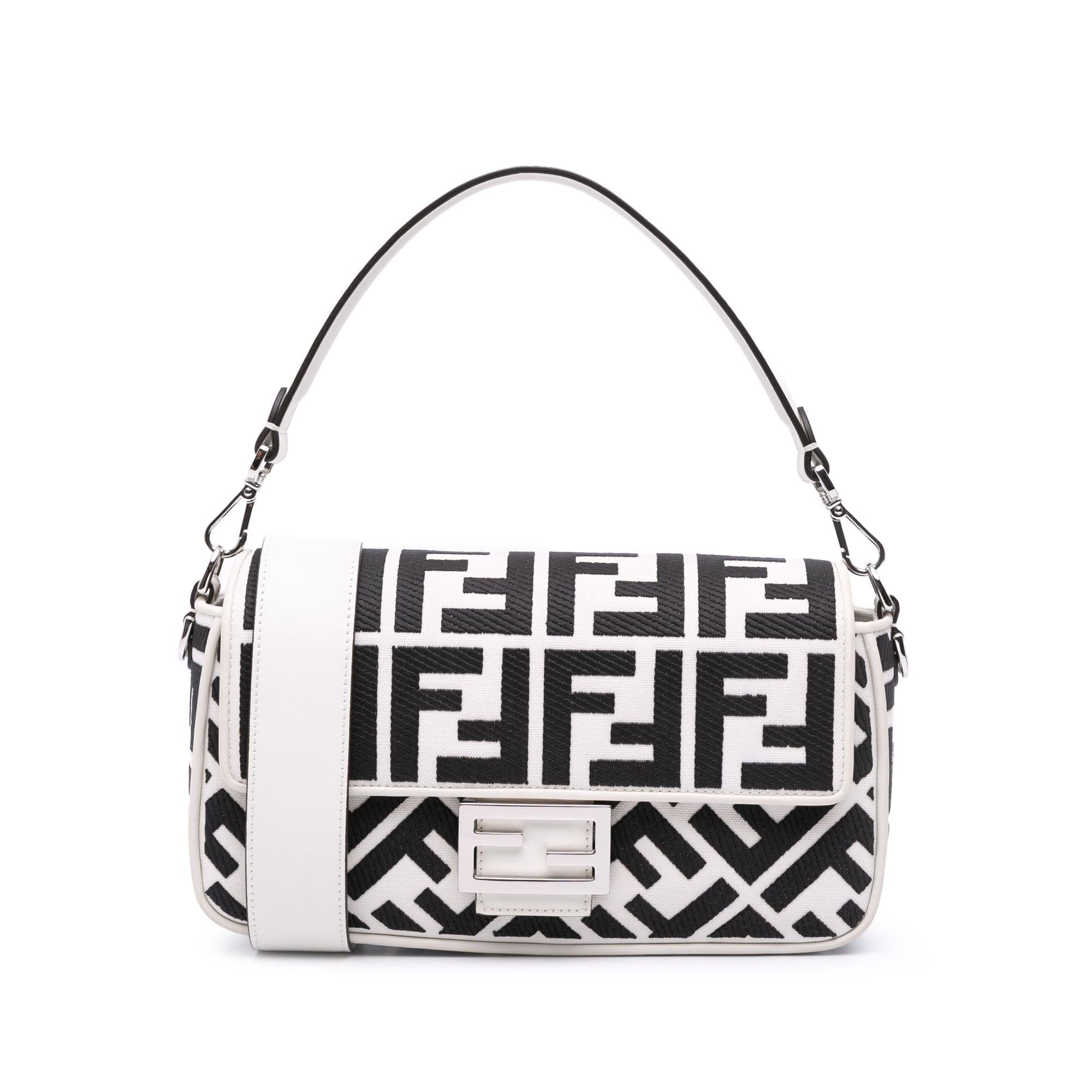 Fendi Zucca Embroidered Canvas Baguette Satchel