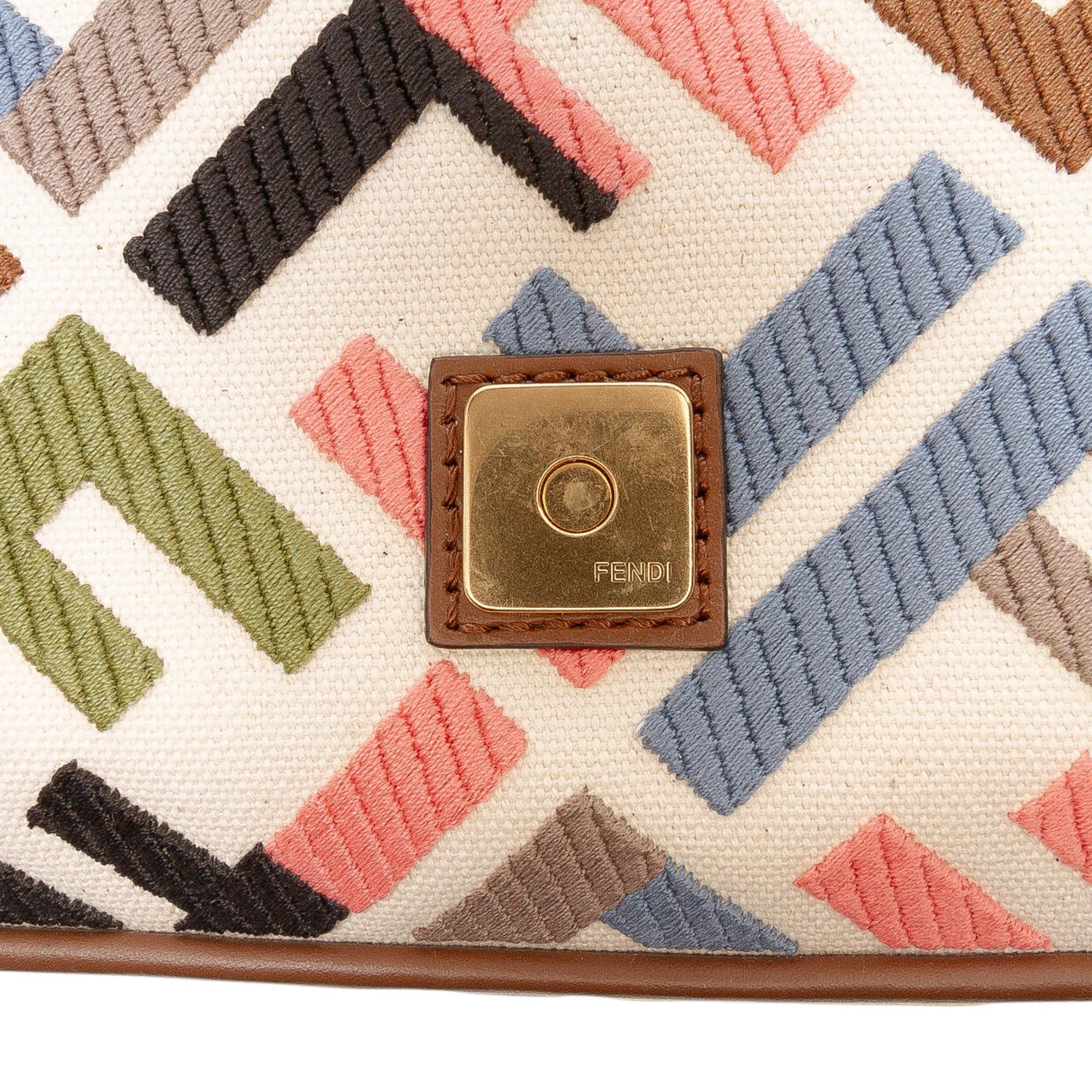 Fendi Zucca Embroidered Canvas Baguette Satchel