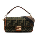 Fendi Zucca Embroidered Canvas Baguette Satchel
