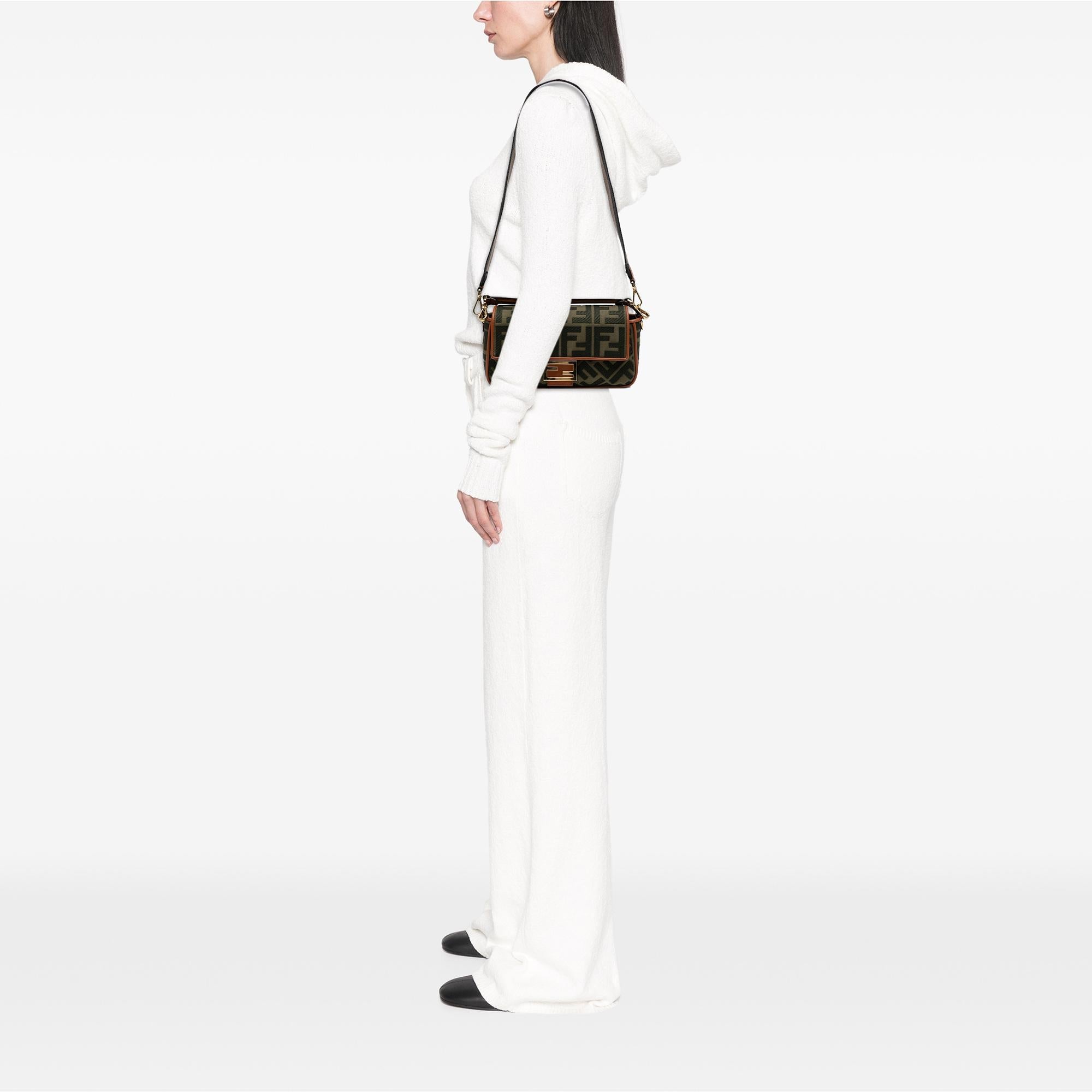 Fendi Zucca Embroidered Canvas Baguette Satchel