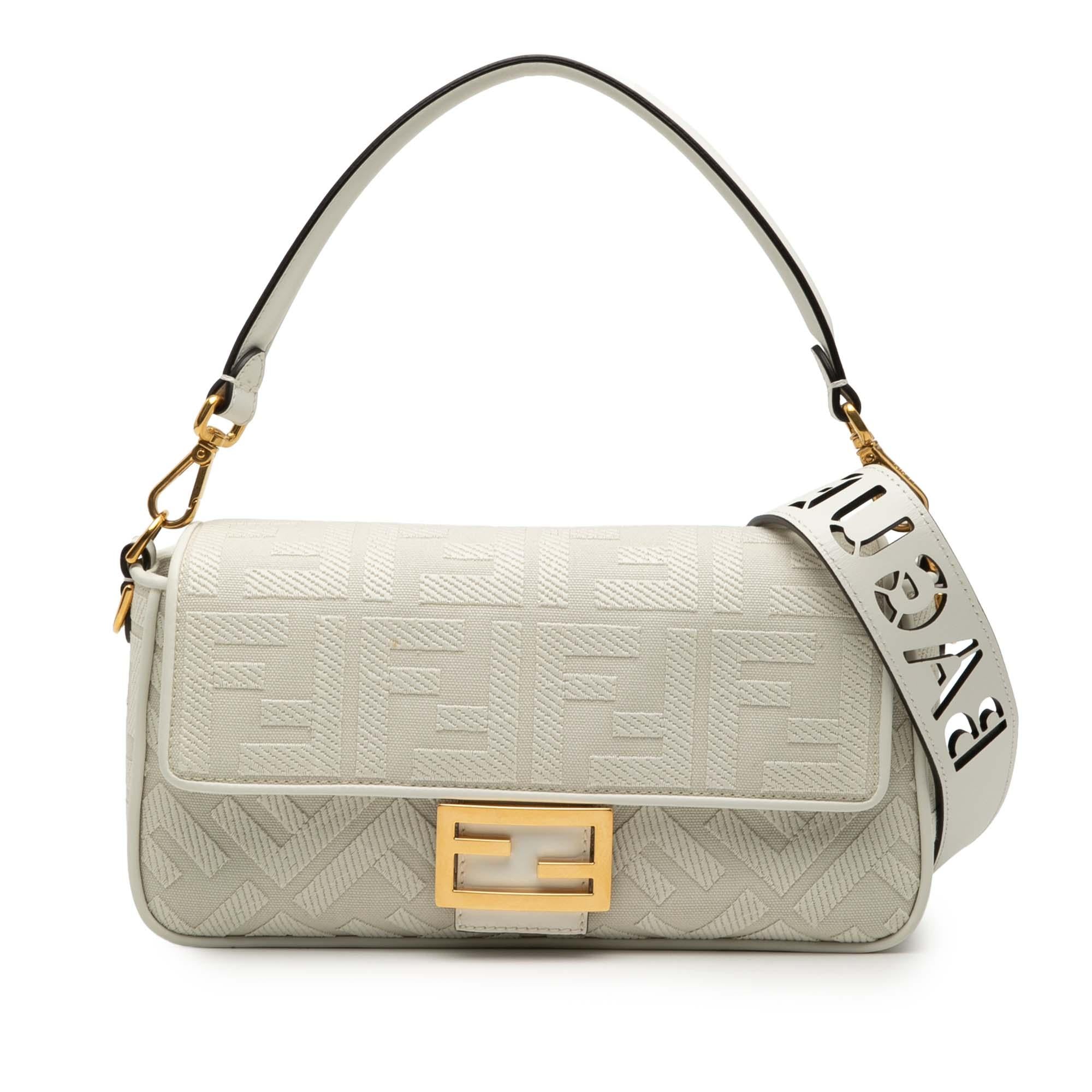 Fendi Zucca Embroidered Canvas Baguette Satchel