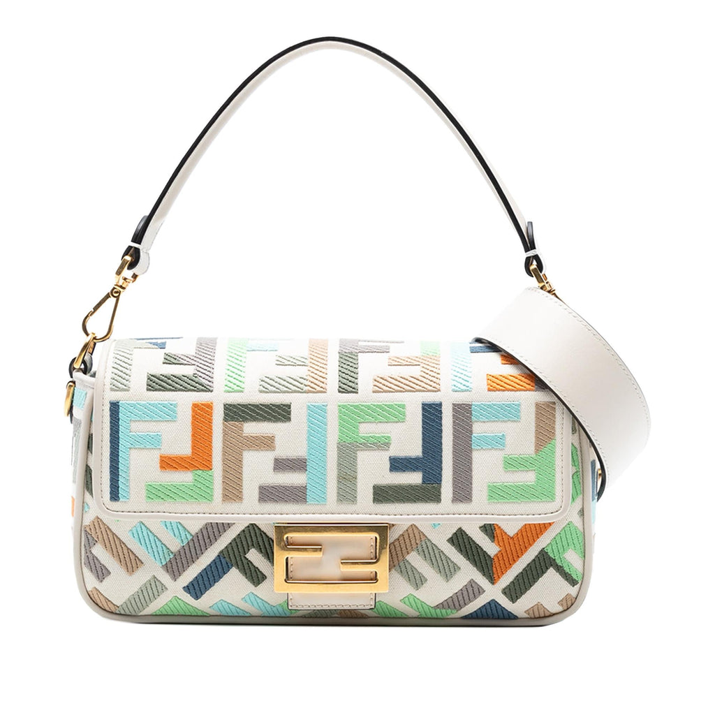 Fendi Zucca Embroidered Canvas Baguette Satchel