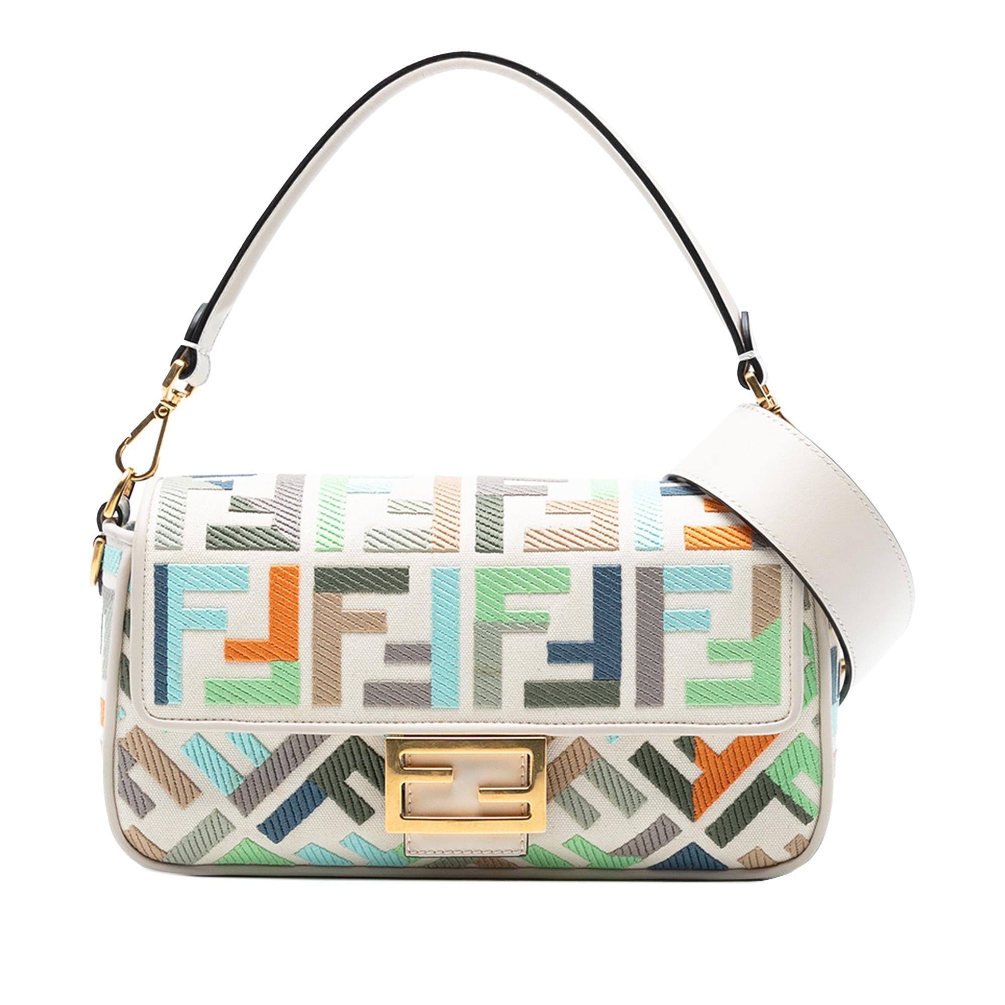 Fendi Zucca Embroidered Canvas Baguette Satchel