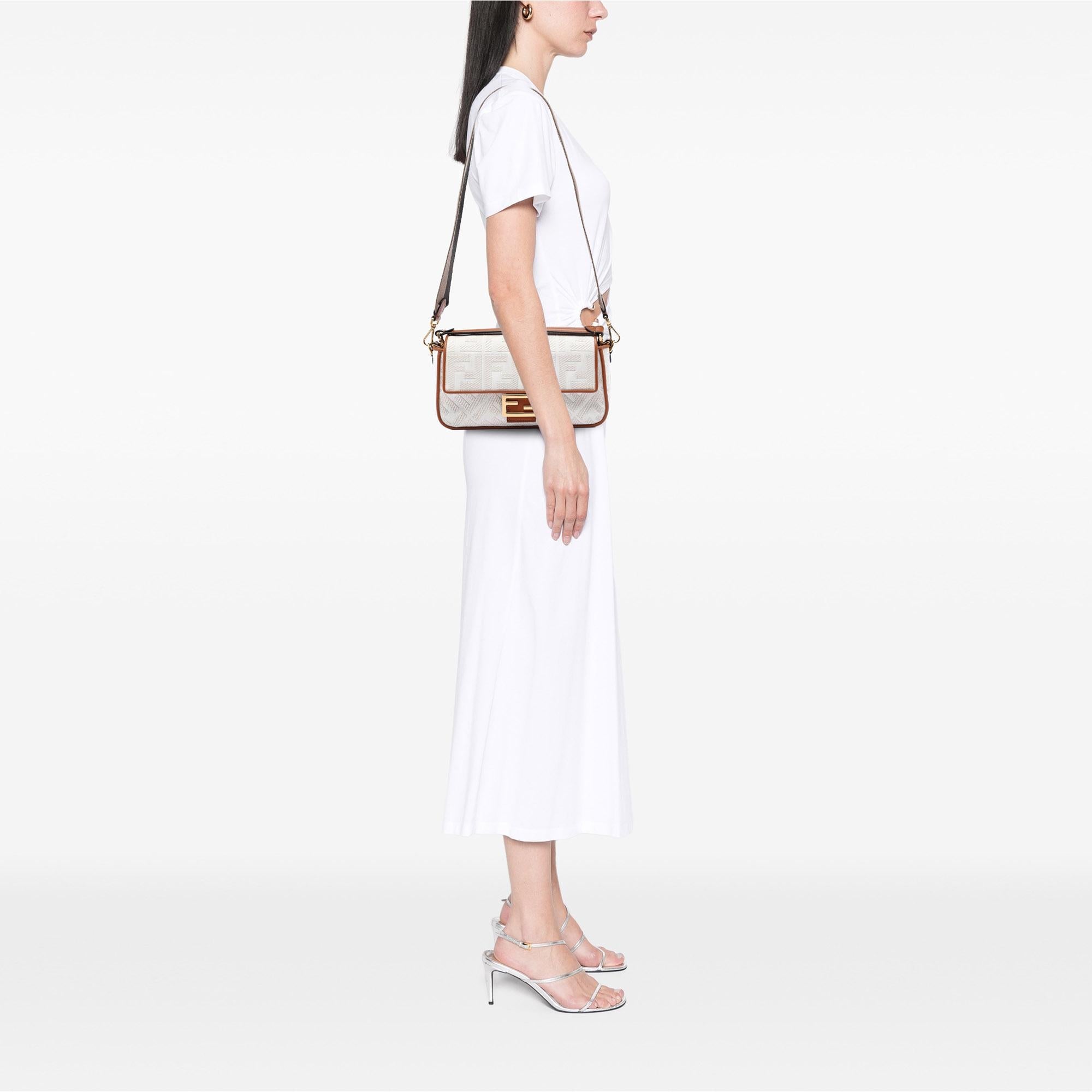 Fendi Zucca Embroidered Canvas Baguette Satchel