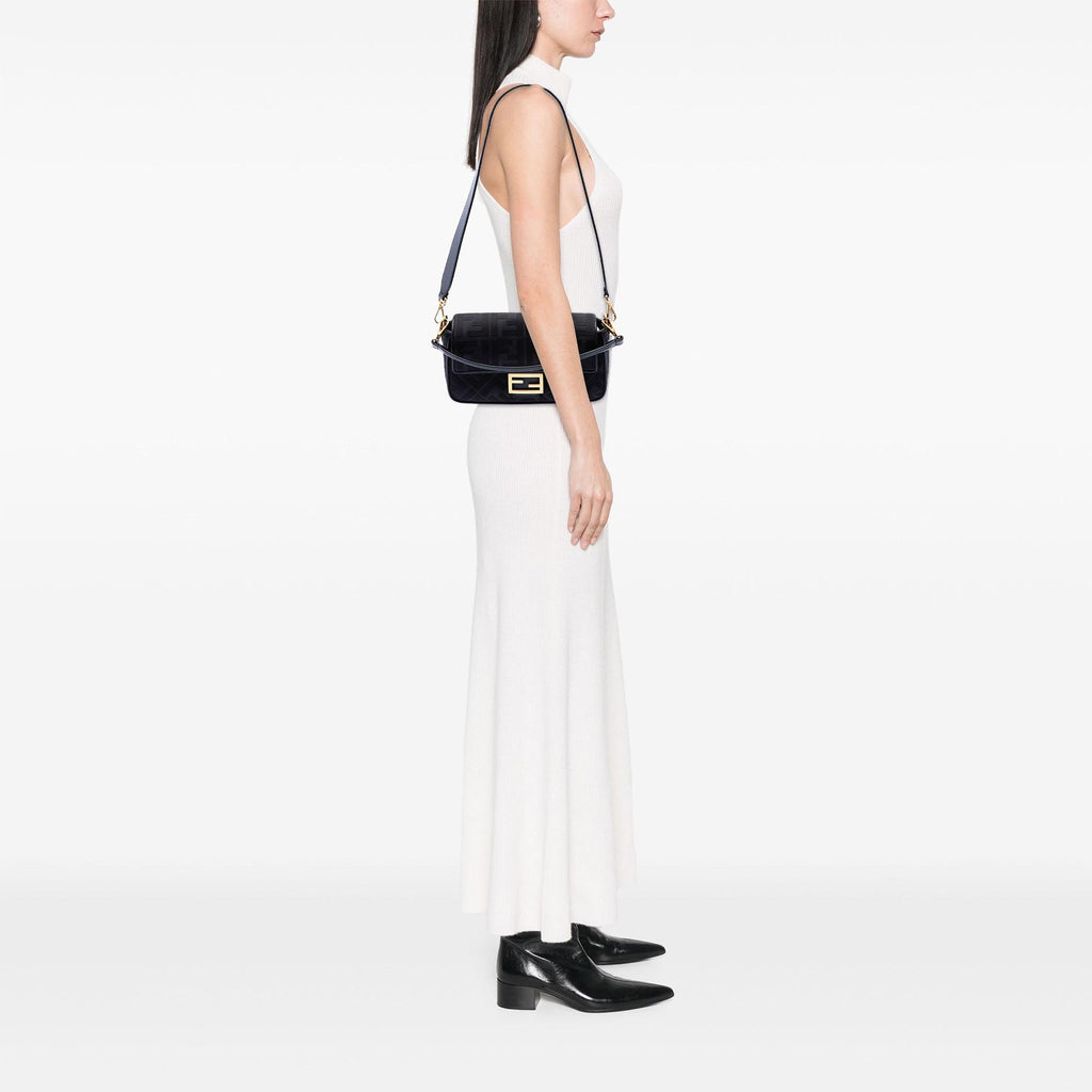 Fendi Zucca Embroidered Canvas Baguette Satchel