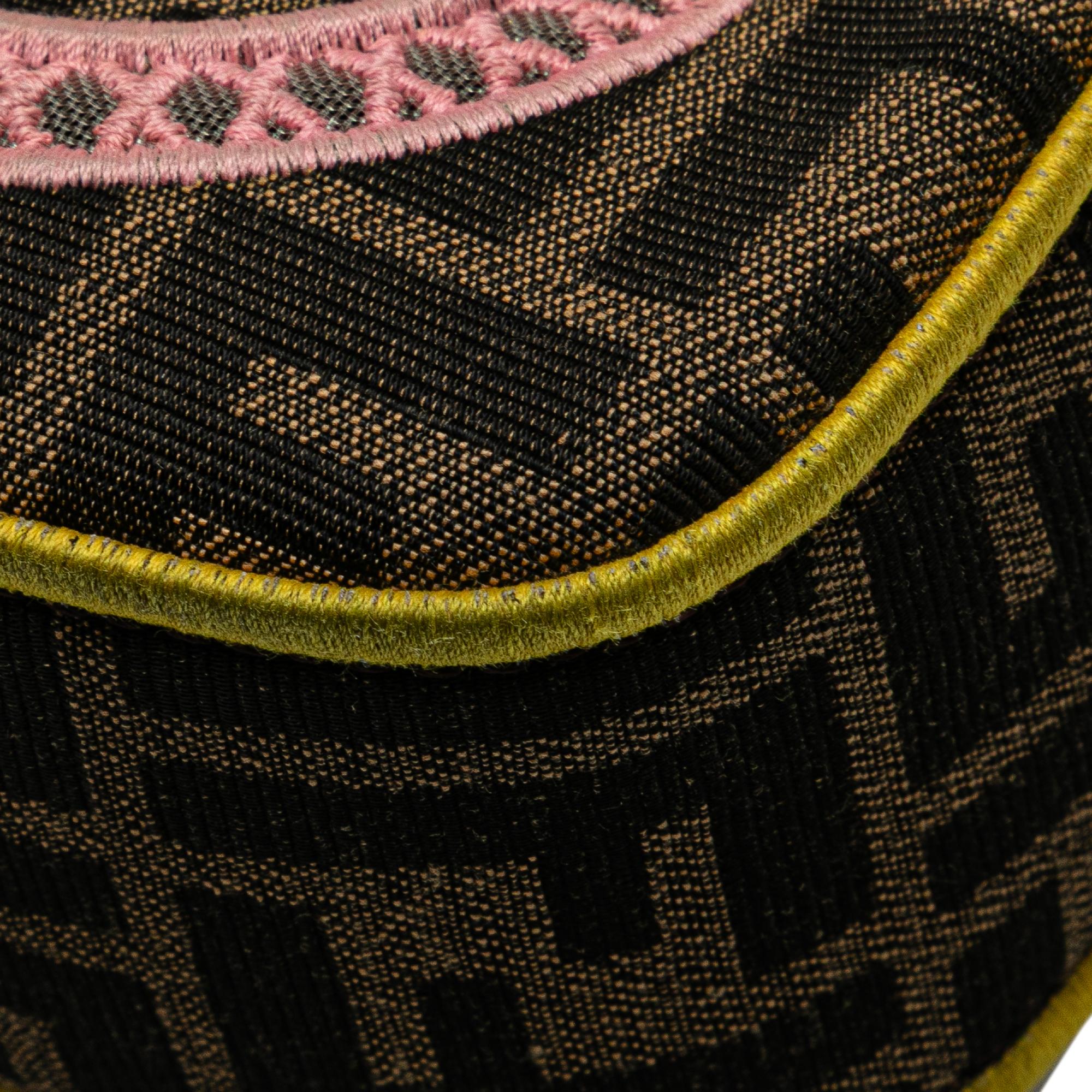 Fendi Zucca Embroidered Canvas Floral Baguette Satchel