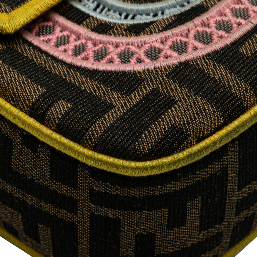 Fendi Zucca Embroidered Canvas Floral Baguette Satchel