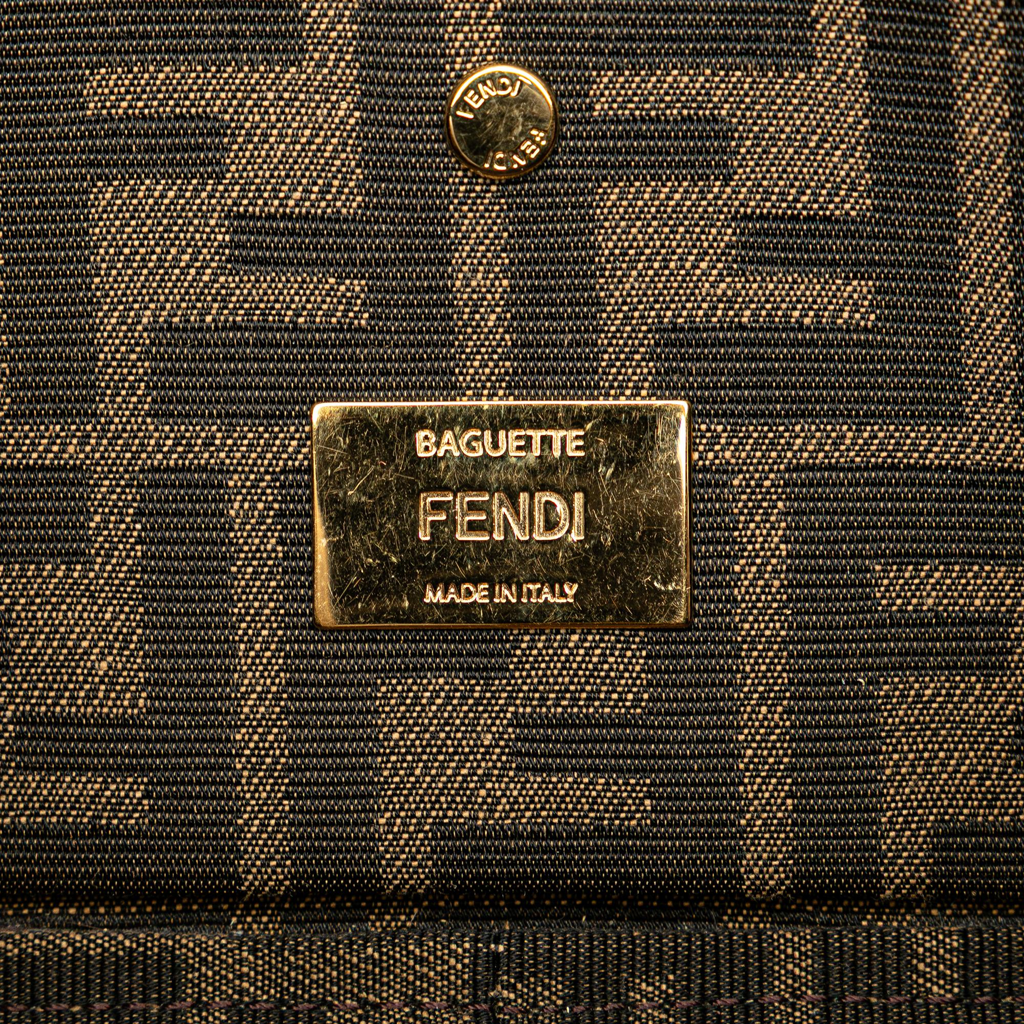Fendi Zucca Embroidered Canvas Floral Baguette Satchel