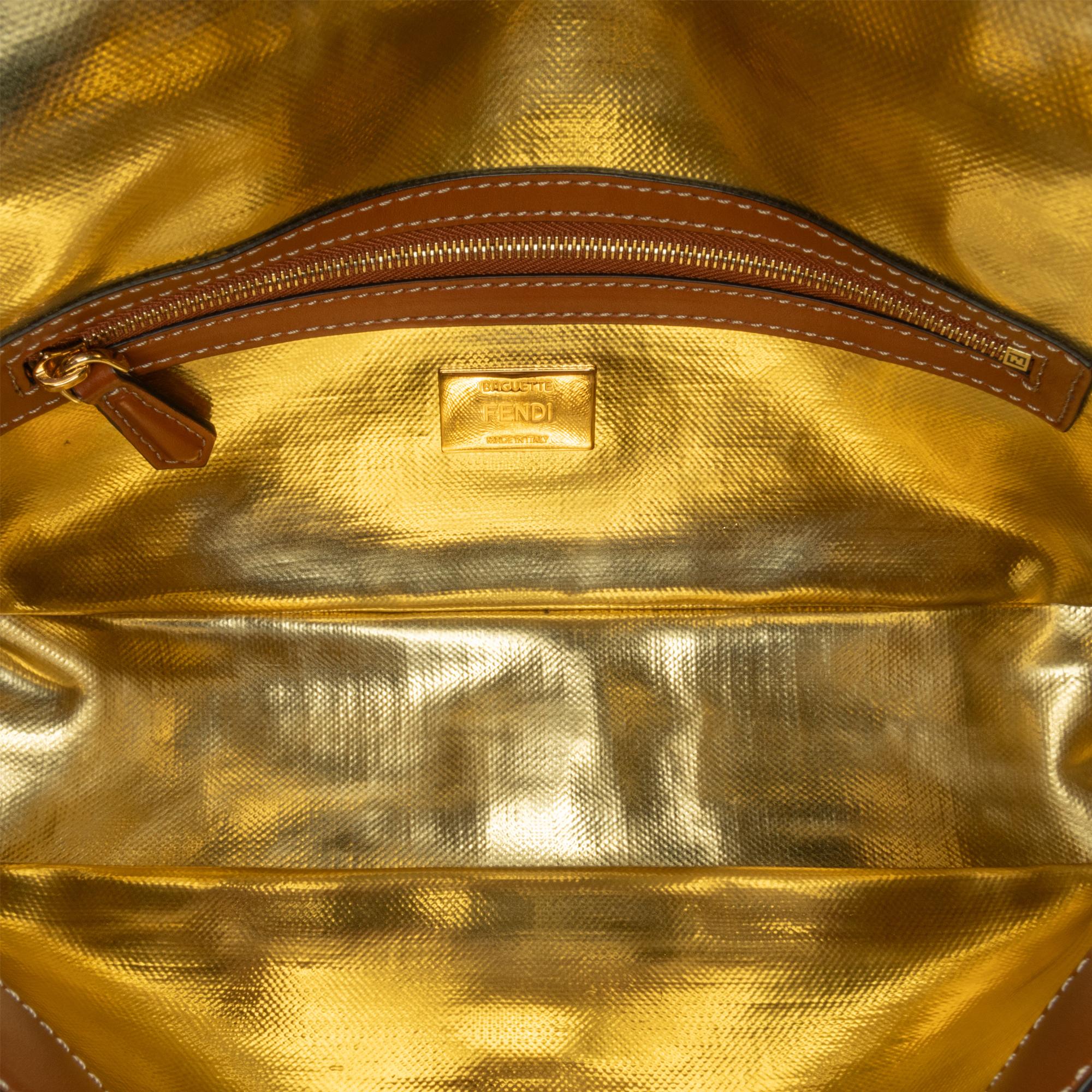 Fendi Zucca Embroidered Denim Baguette Satchel (SHG-1q9dga)
