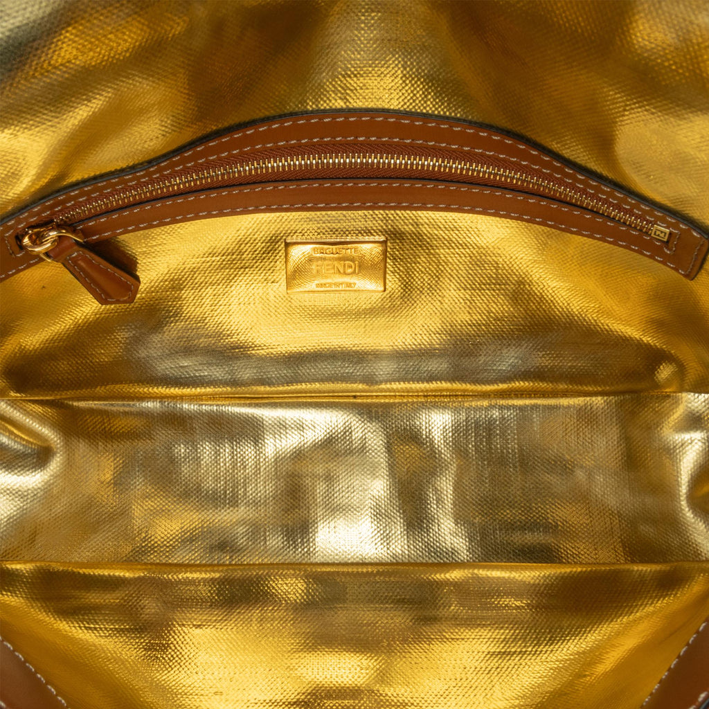 Fendi Zucca Embroidered Denim Baguette Satchel