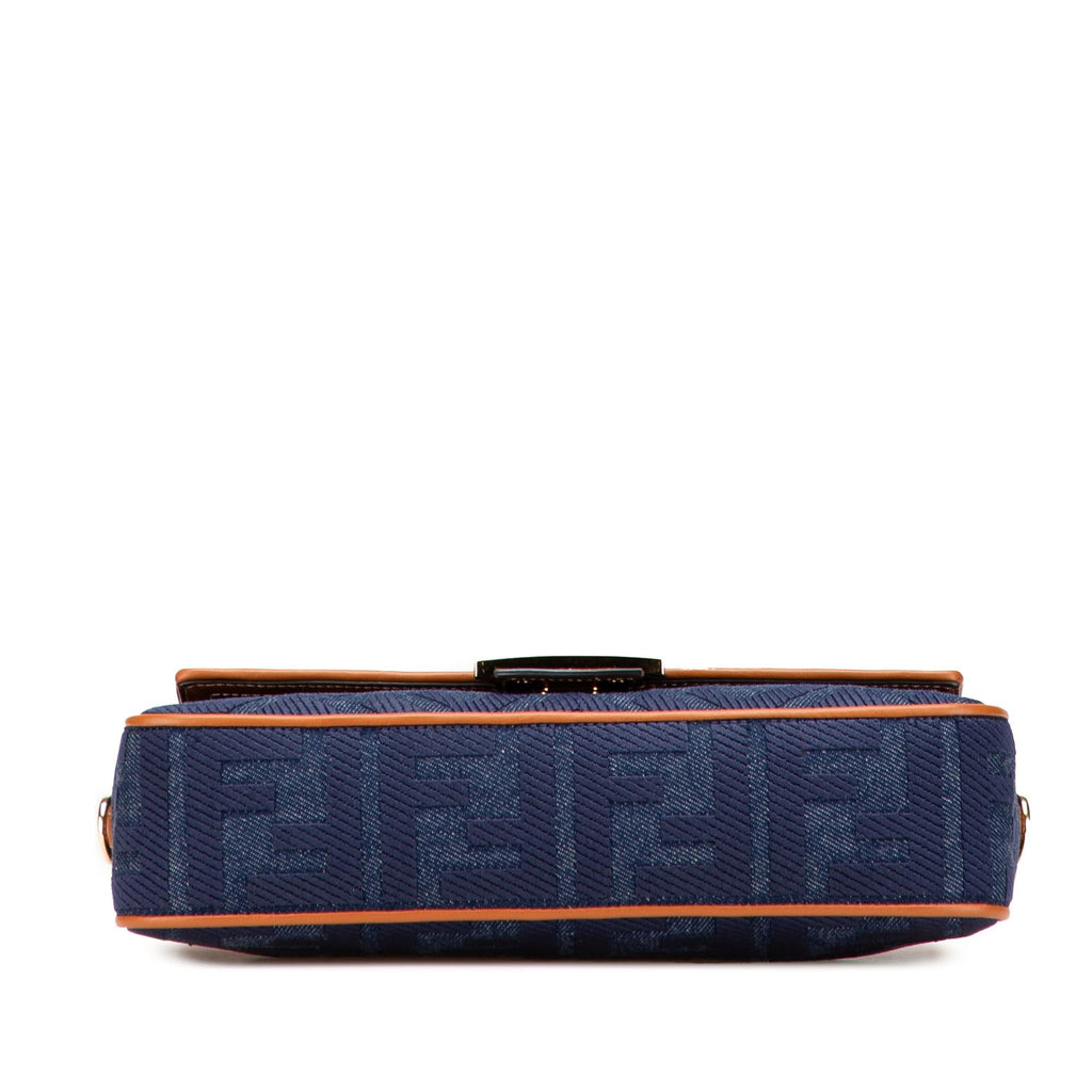 Fendi Zucca Embroidered Denim Baguette Satchel