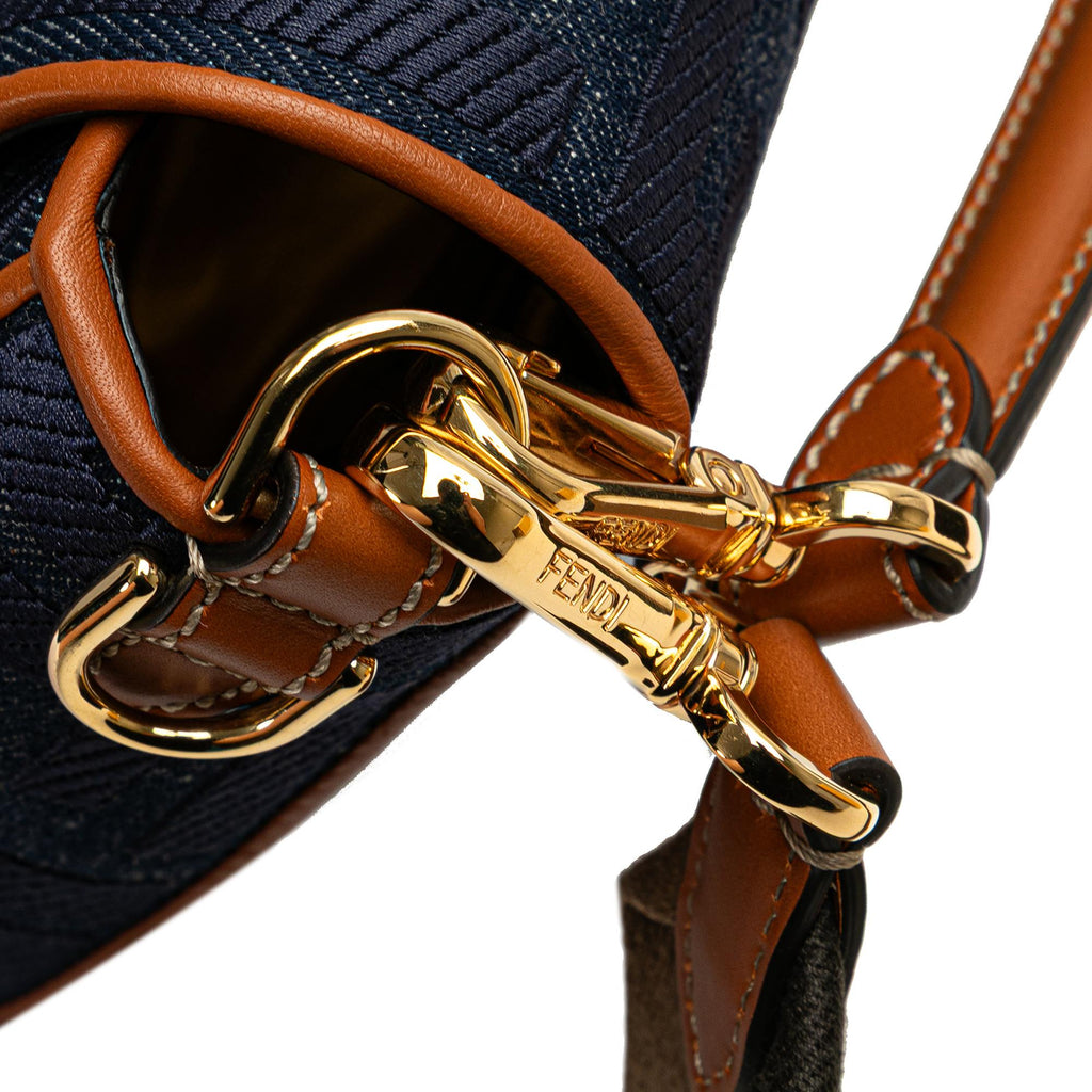 Fendi Zucca Embroidered Denim Baguette Satchel