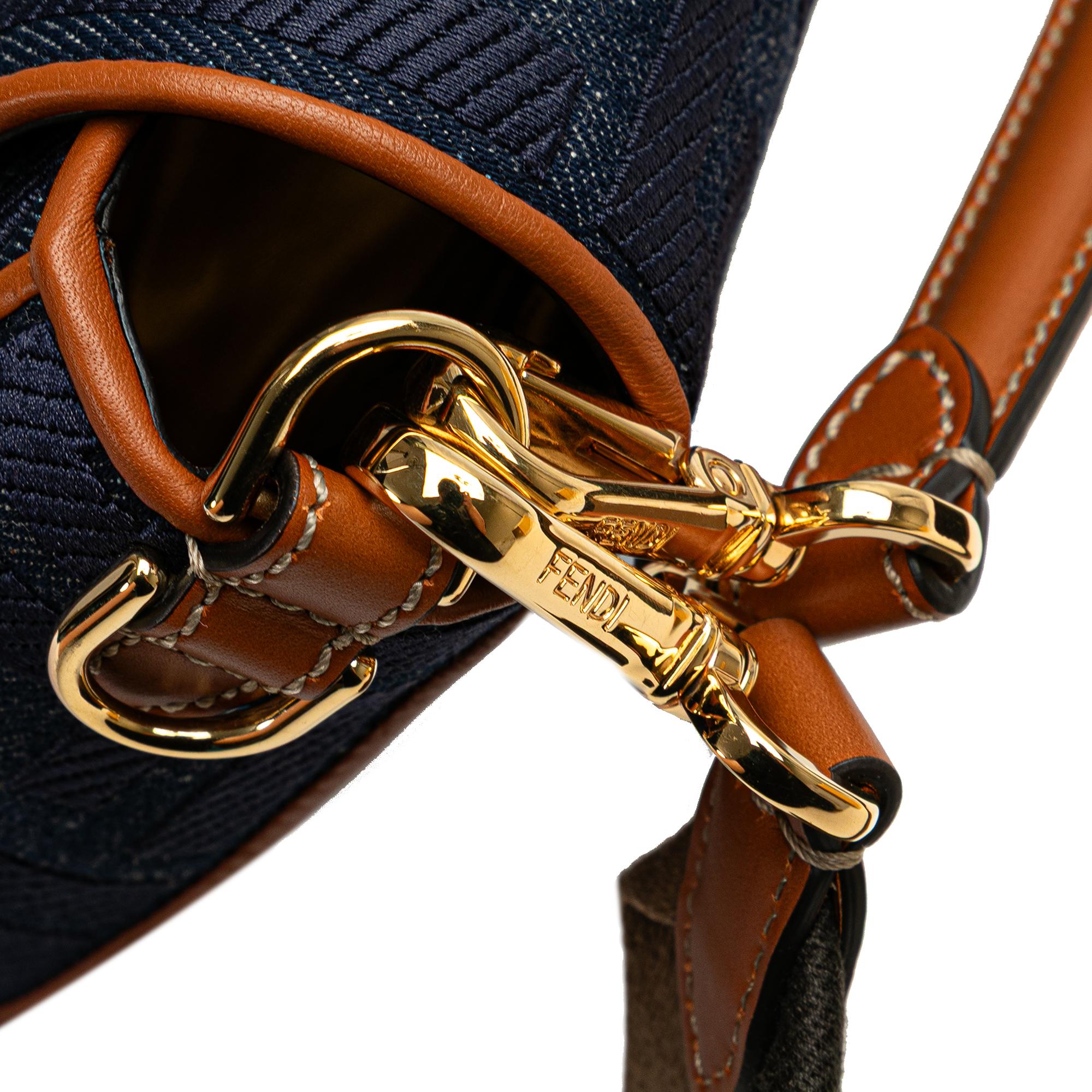 Fendi Zucca Embroidered Denim Baguette Satchel