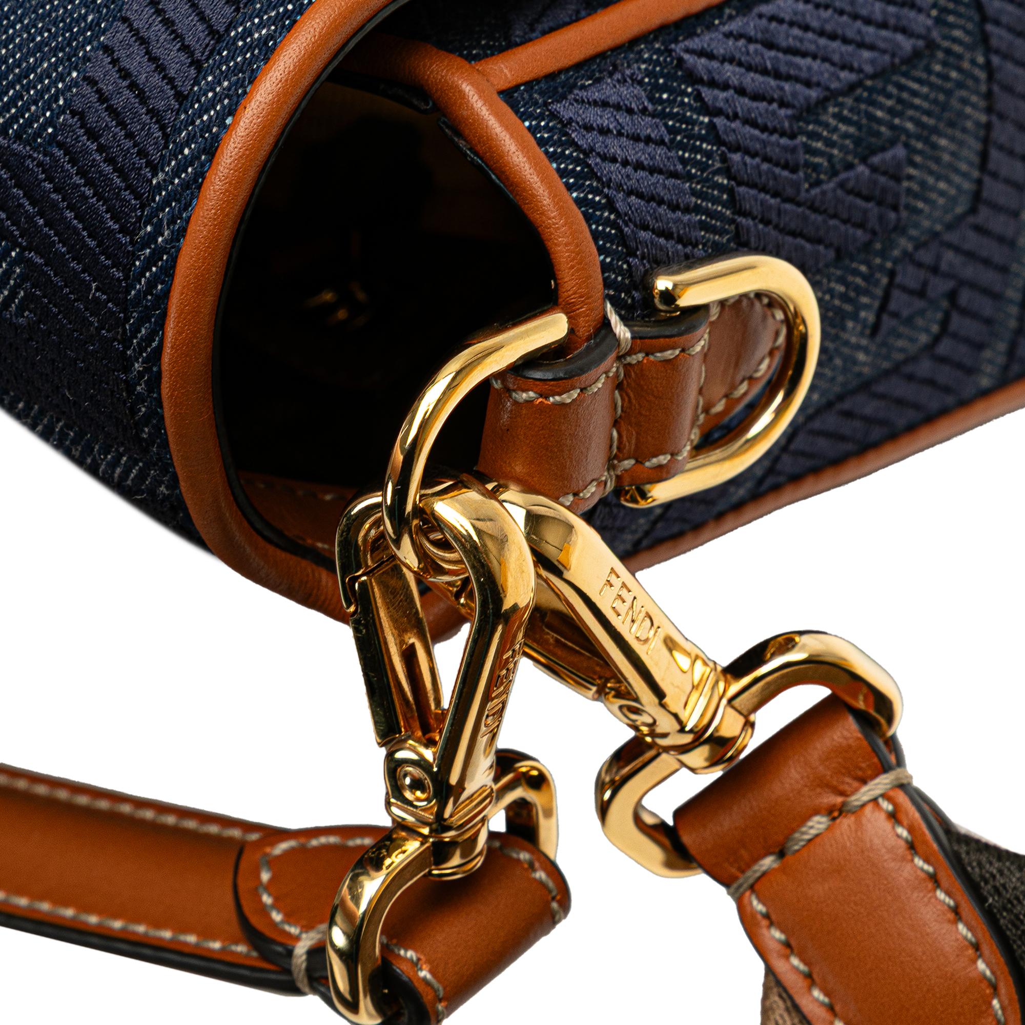 Fendi Zucca Embroidered Denim Baguette Satchel