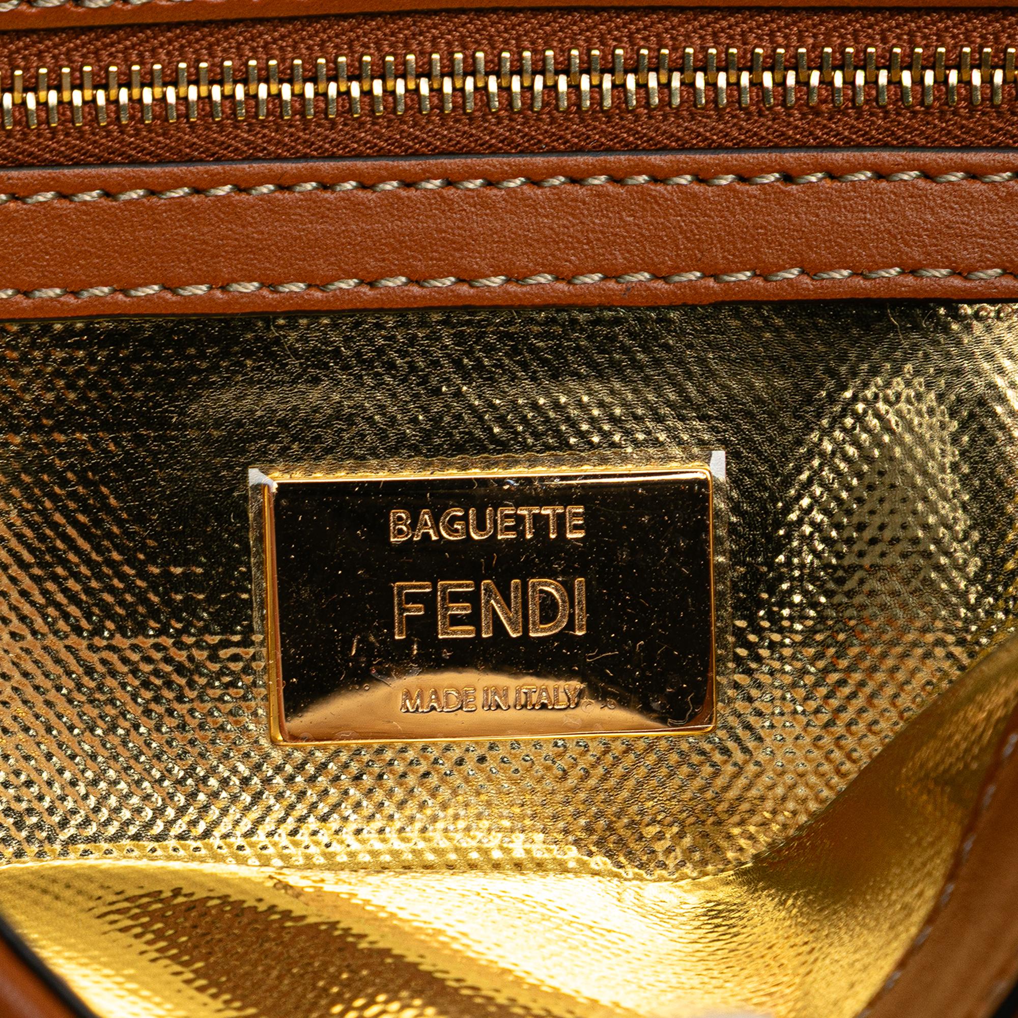 Fendi Zucca Embroidered Denim Baguette Satchel