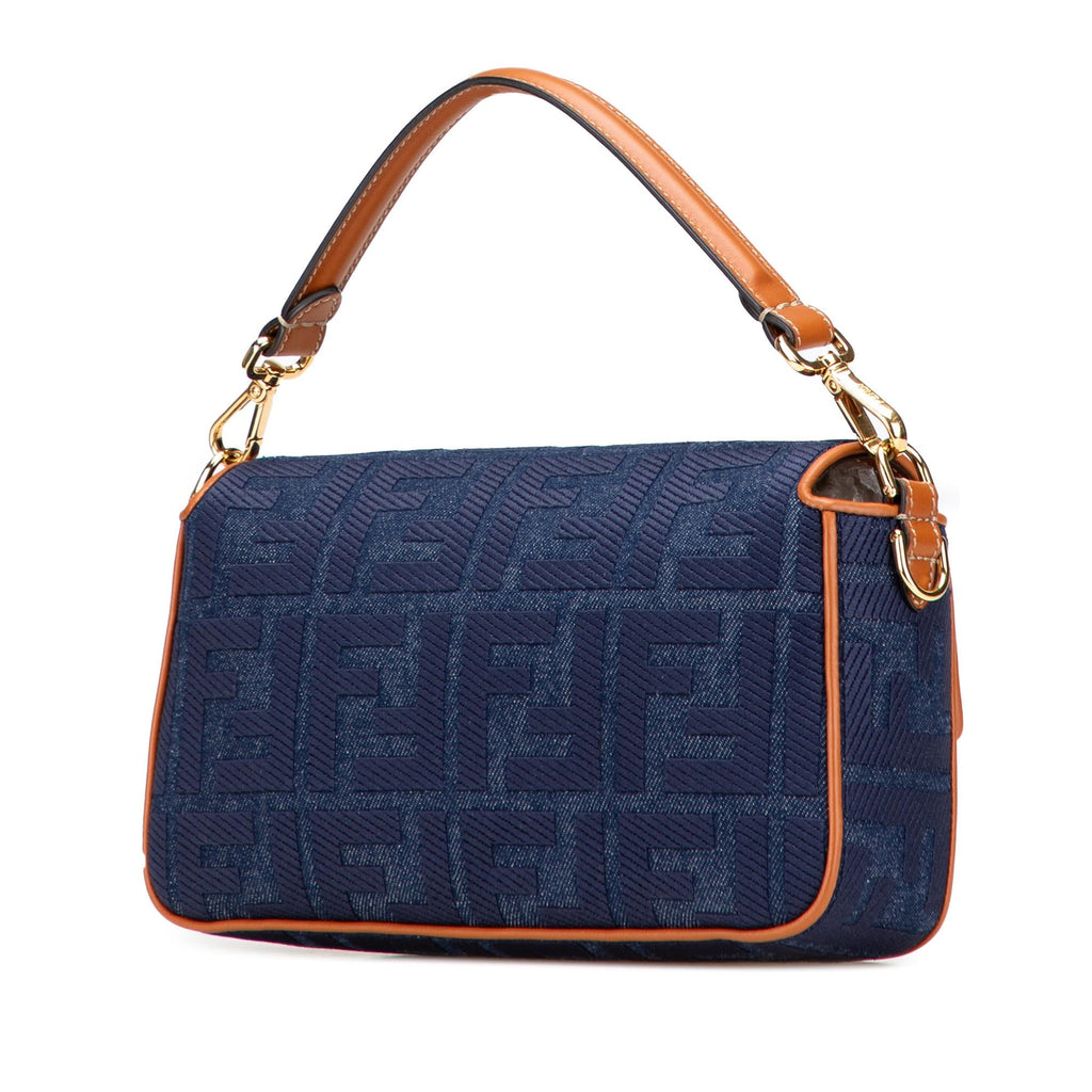 Fendi Zucca Embroidered Denim Baguette Satchel