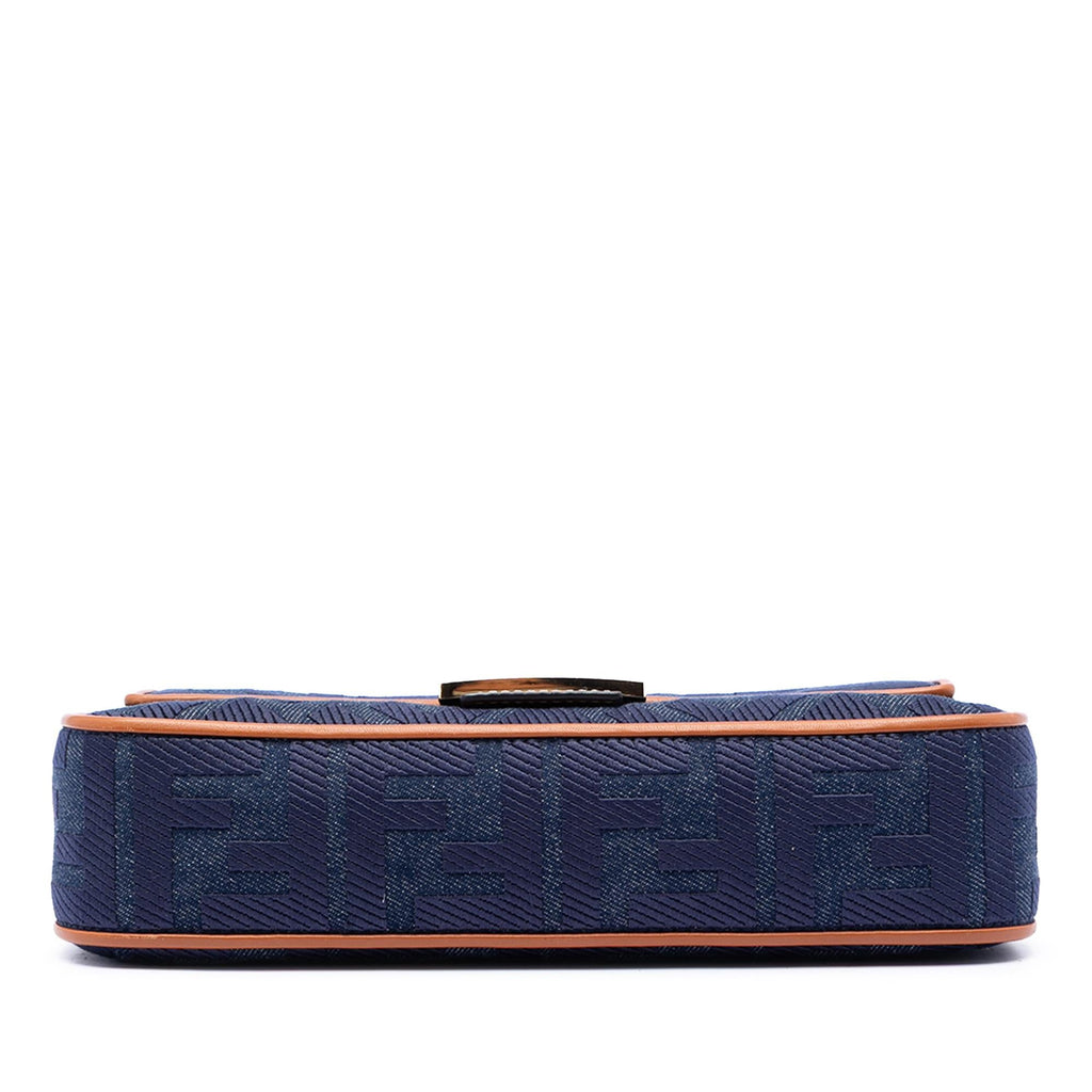 Fendi Zucca Embroidered Denim Baguette Satchel