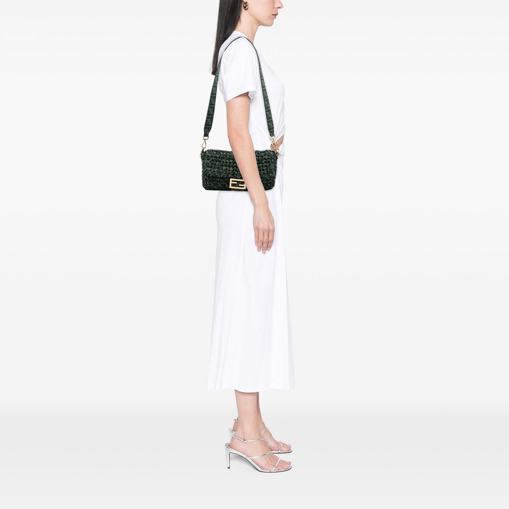 Fendi Zucca Interlaced Jacquard Baguette Satchel