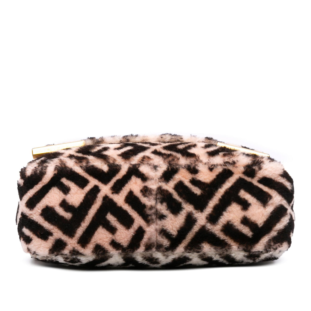 Fendi Zucca Shearling Double F Baguette Satchel