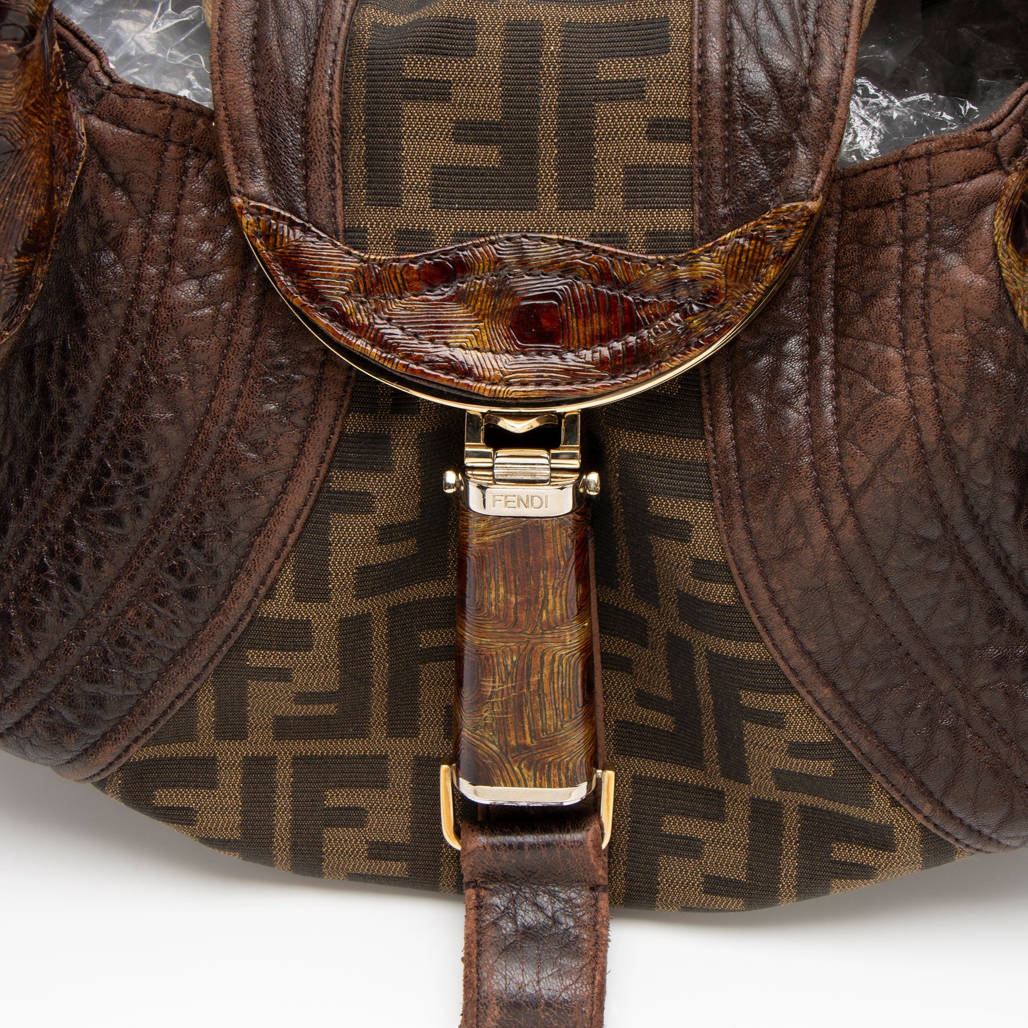 Fendi Zucca Tortuga Leather Spy Satchel
