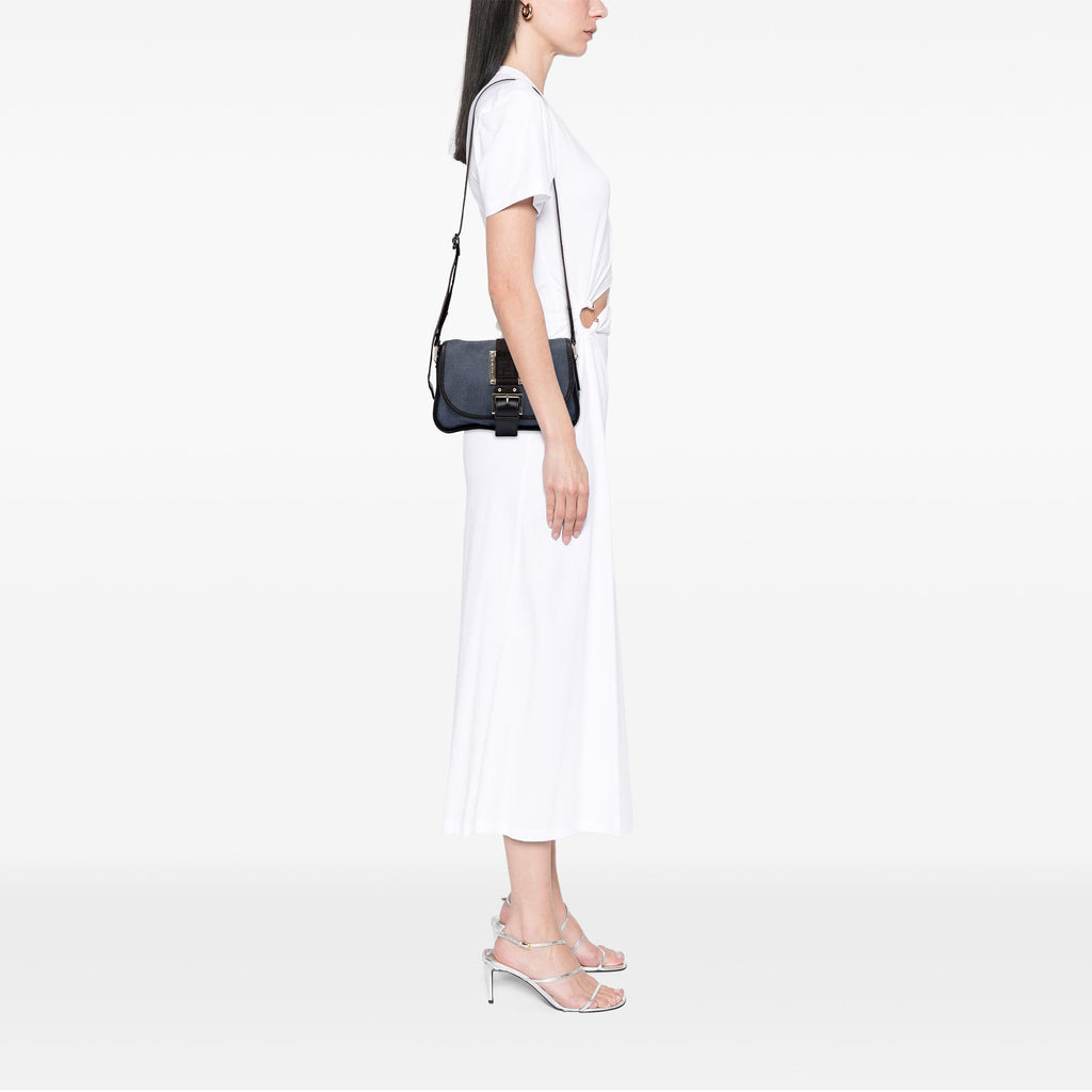 Fendi Zucca Trimmed Denim Buckle Flap