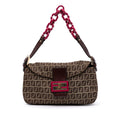 Fendi Zucchino Canvas Double Flap Chain Shoulder Bag