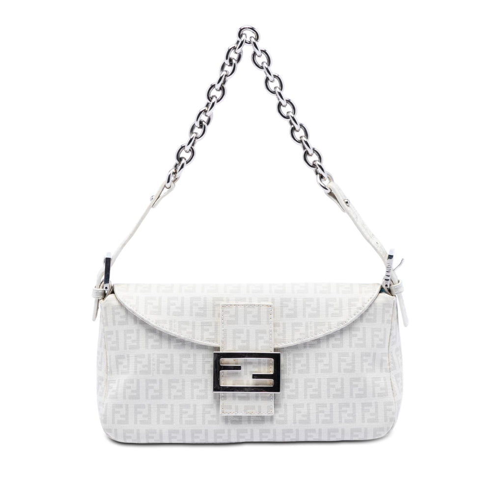 Fendi Zucchino Spalmati Double Flap Chain Shoulder Bag