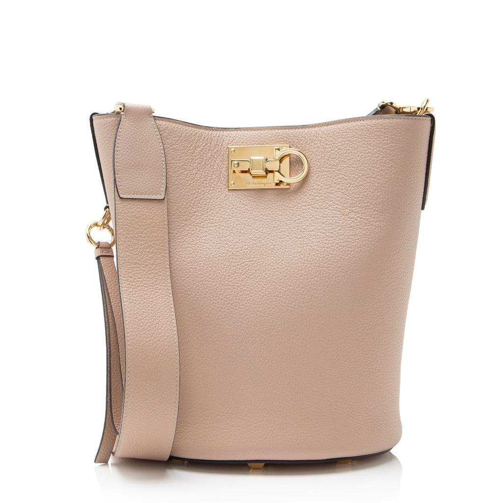 Ferragamo Calfskin Gancini Studio Bucket Bag