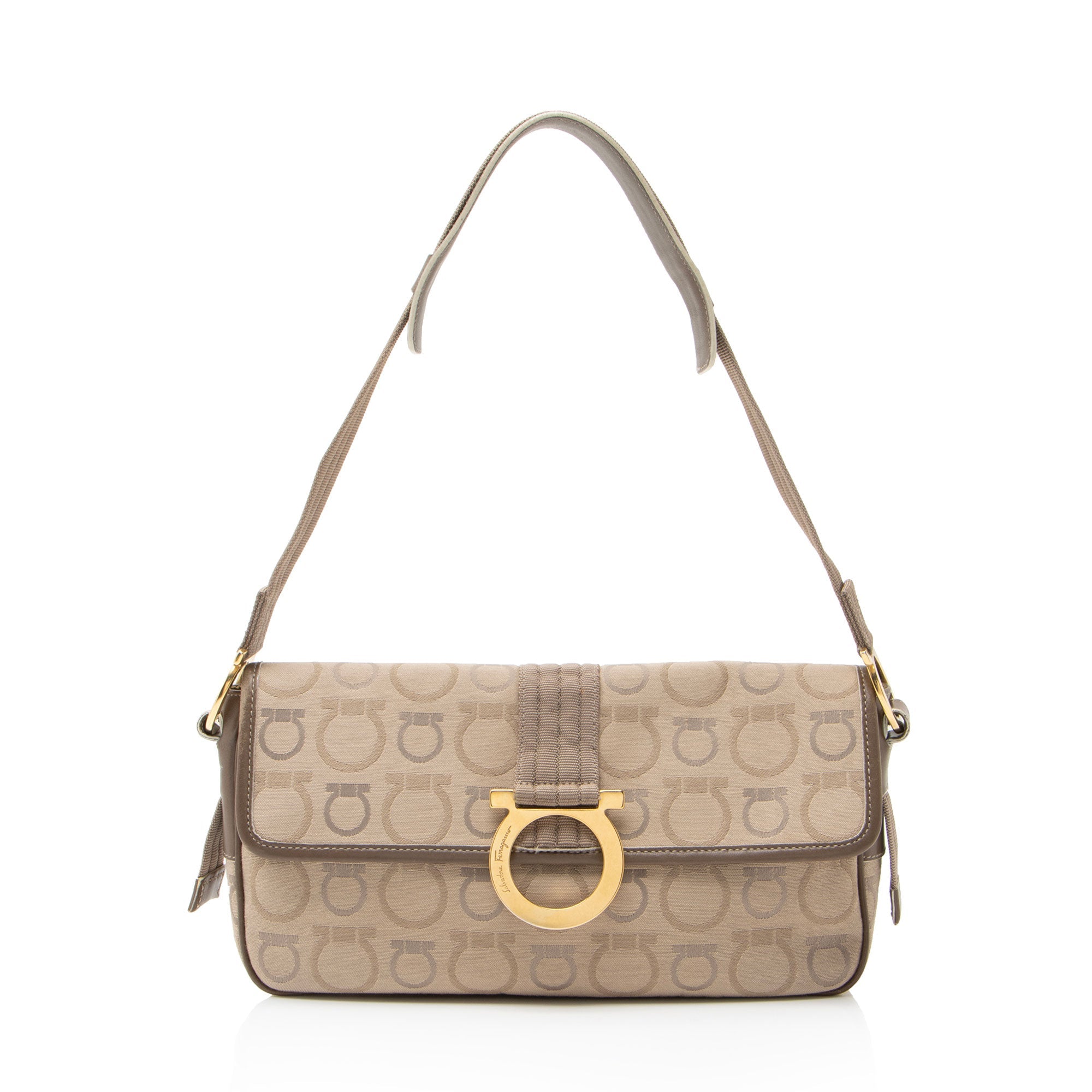 Ferragamo Canvas Gancini Flap Shoulder Bag