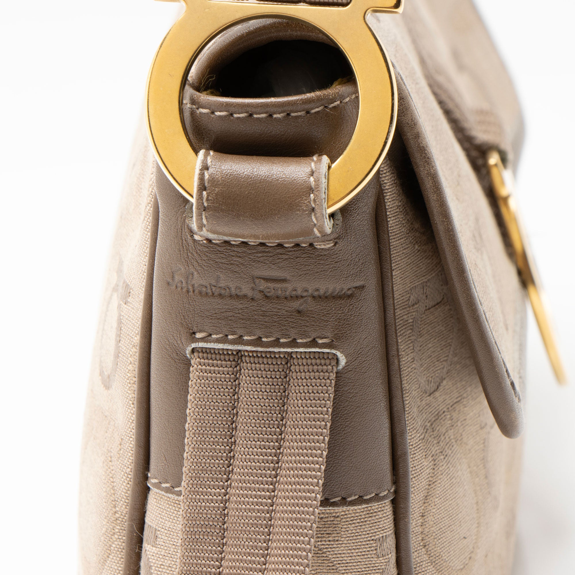 Ferragamo Canvas Gancini Flap Shoulder Bag
