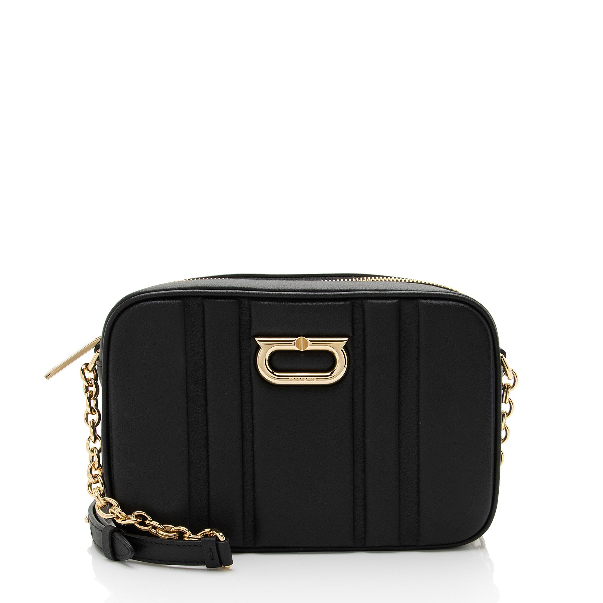 Ferragamo Embossed Leather Gancini Chain Camera Bag