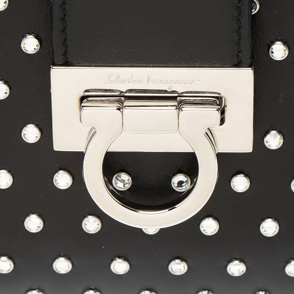 Ferragamo Leather Crystal Trifolio Chain Shoulder Bag