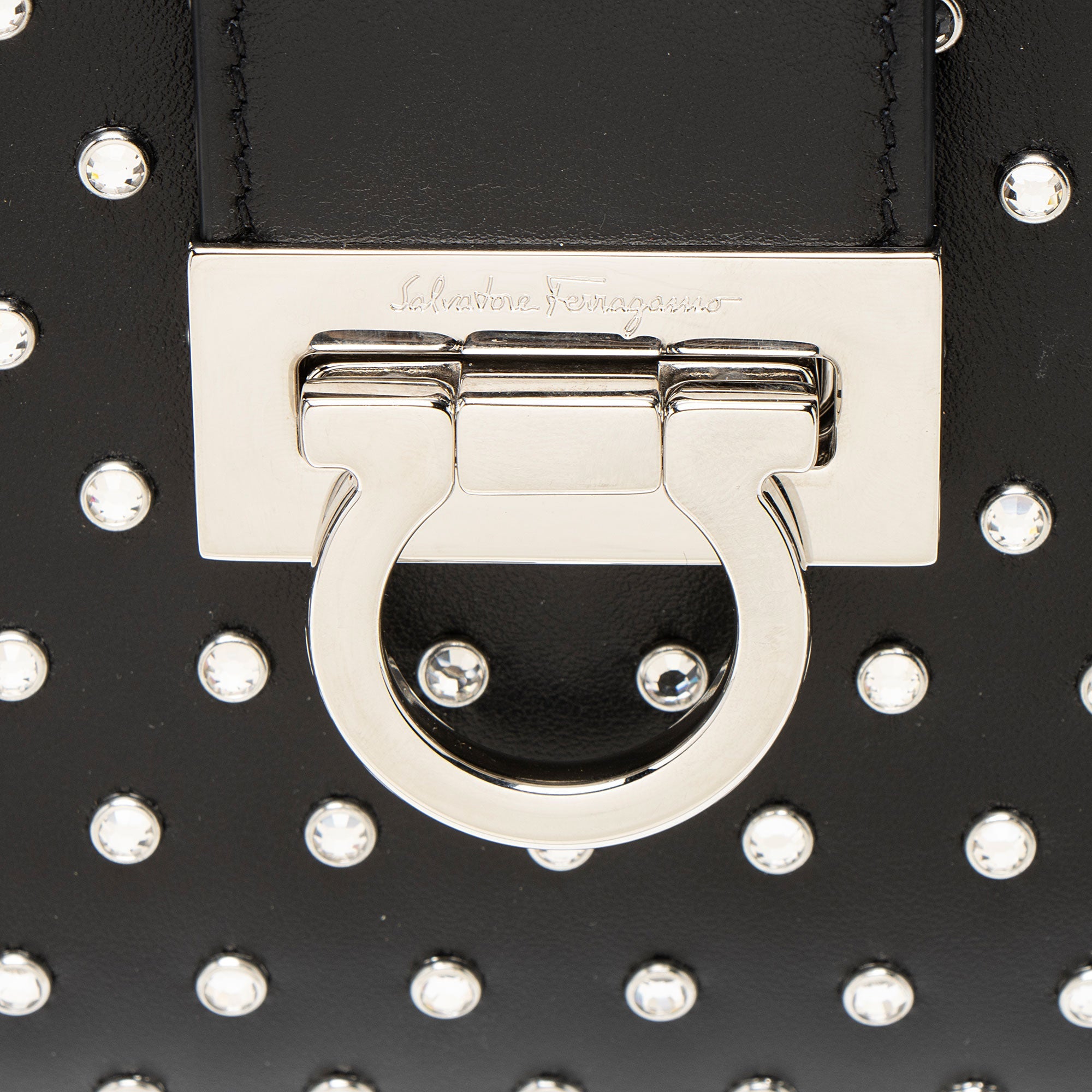 Ferragamo Leather Crystal Trifolio Chain Shoulder Bag