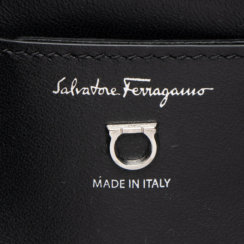 Ferragamo Leather Crystal Trifolio Chain Shoulder Bag