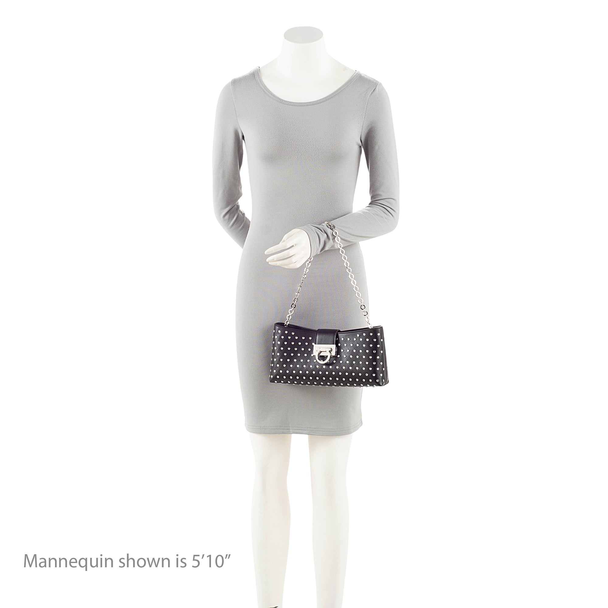 Ferragamo Leather Crystal Trifolio Chain Shoulder Bag
