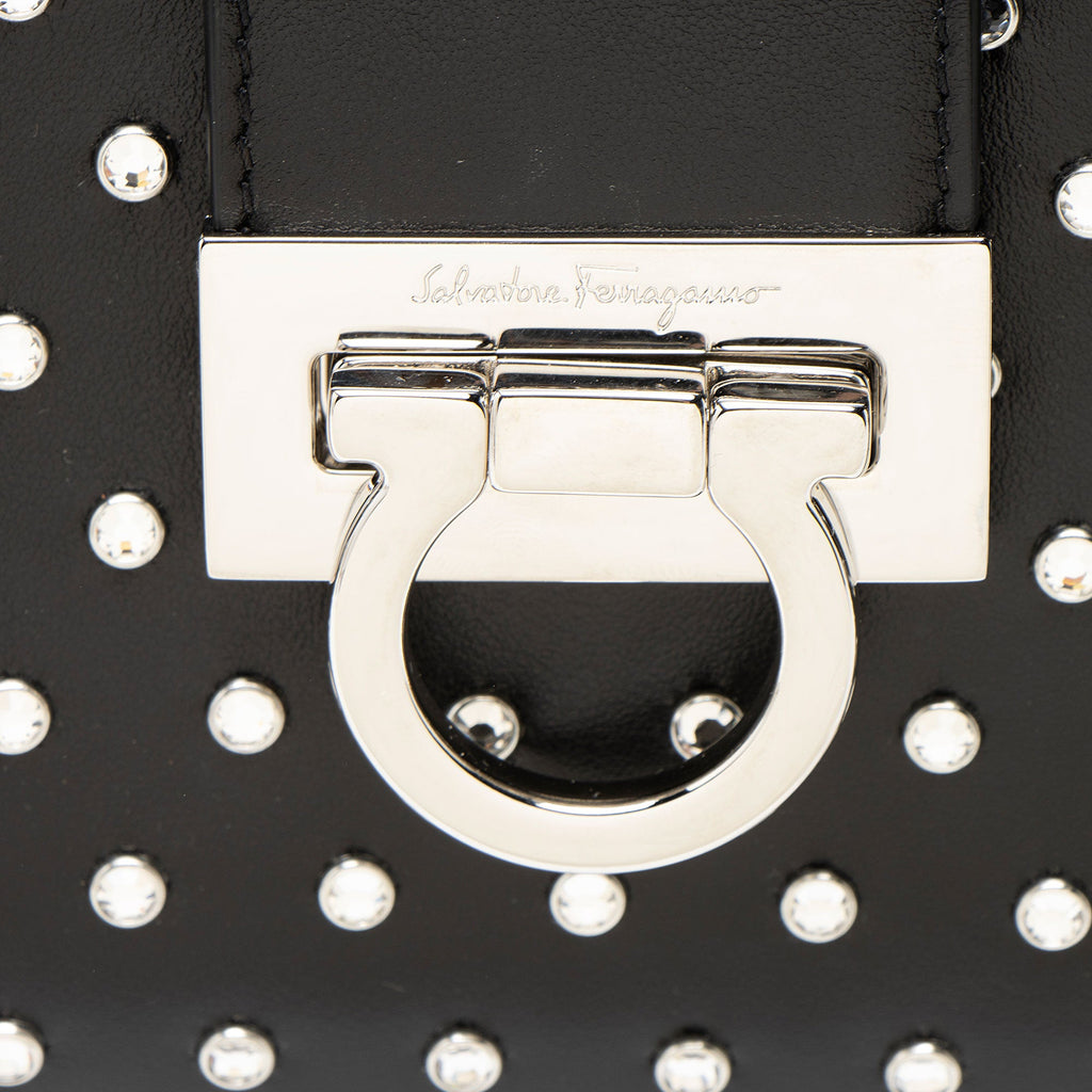 Ferragamo Leather Crystal Trifolio Chain Shoulder Bag