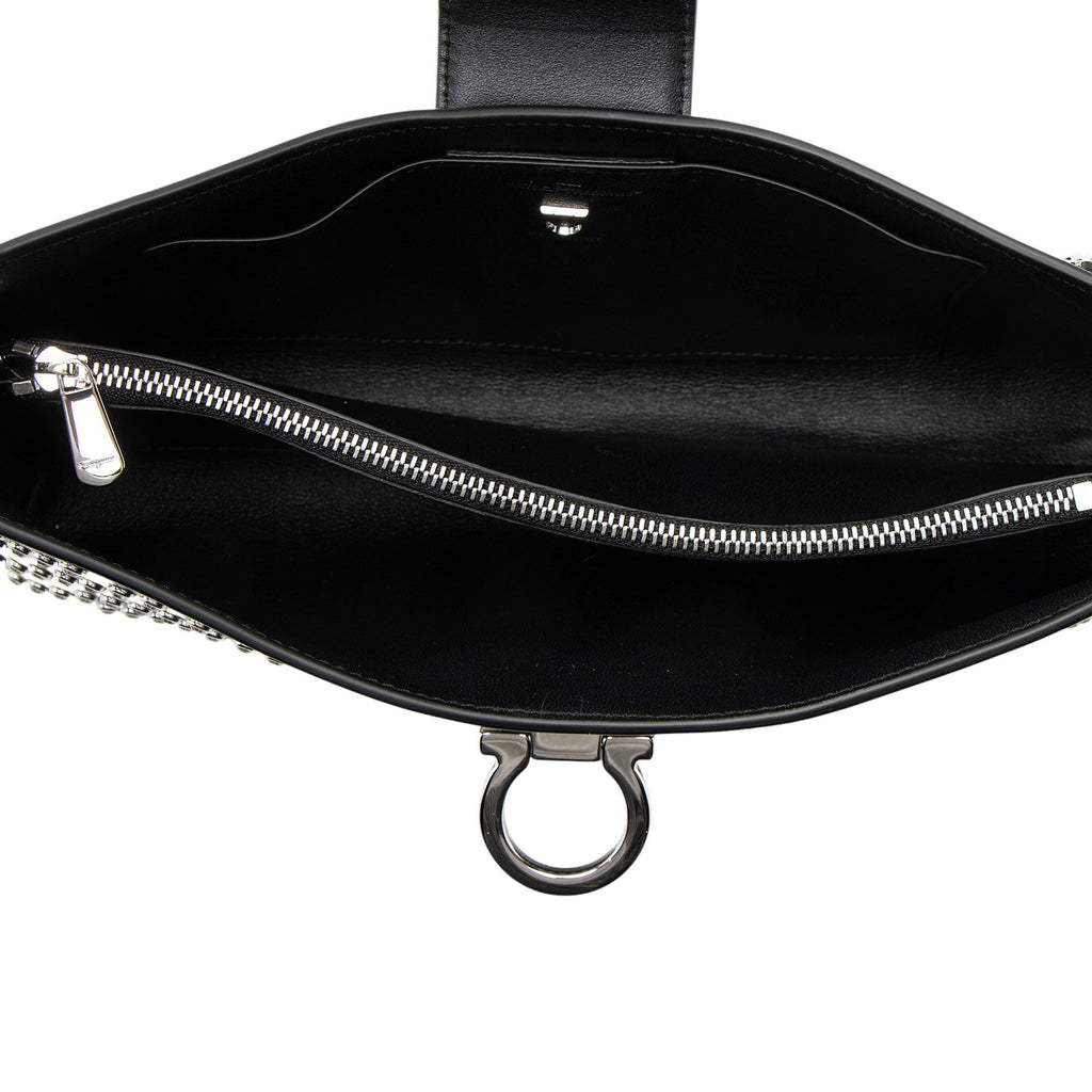 Ferragamo Leather Crystal Trifolio Chain Shoulder Bag