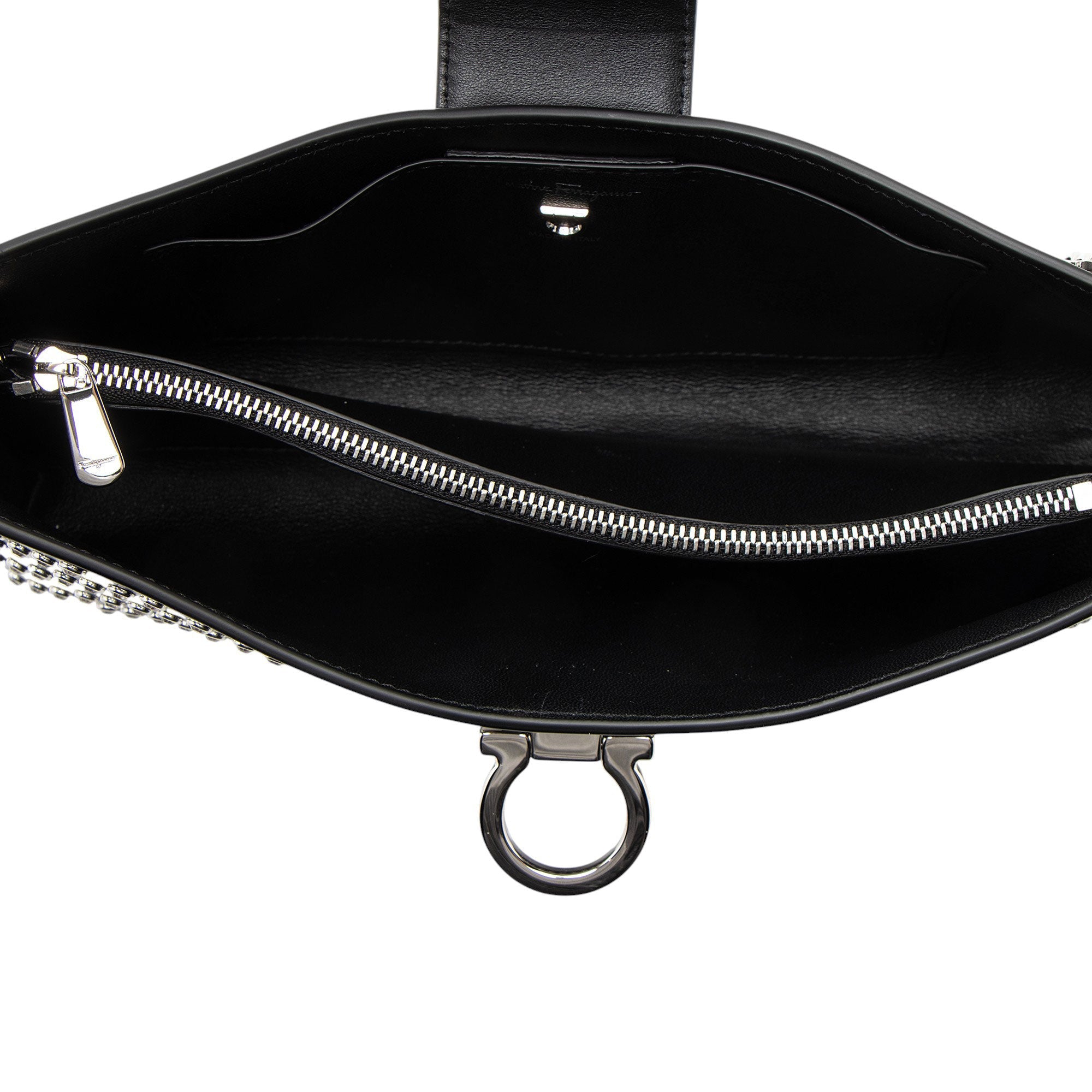Ferragamo Leather Crystal Trifolio Chain Shoulder Bag